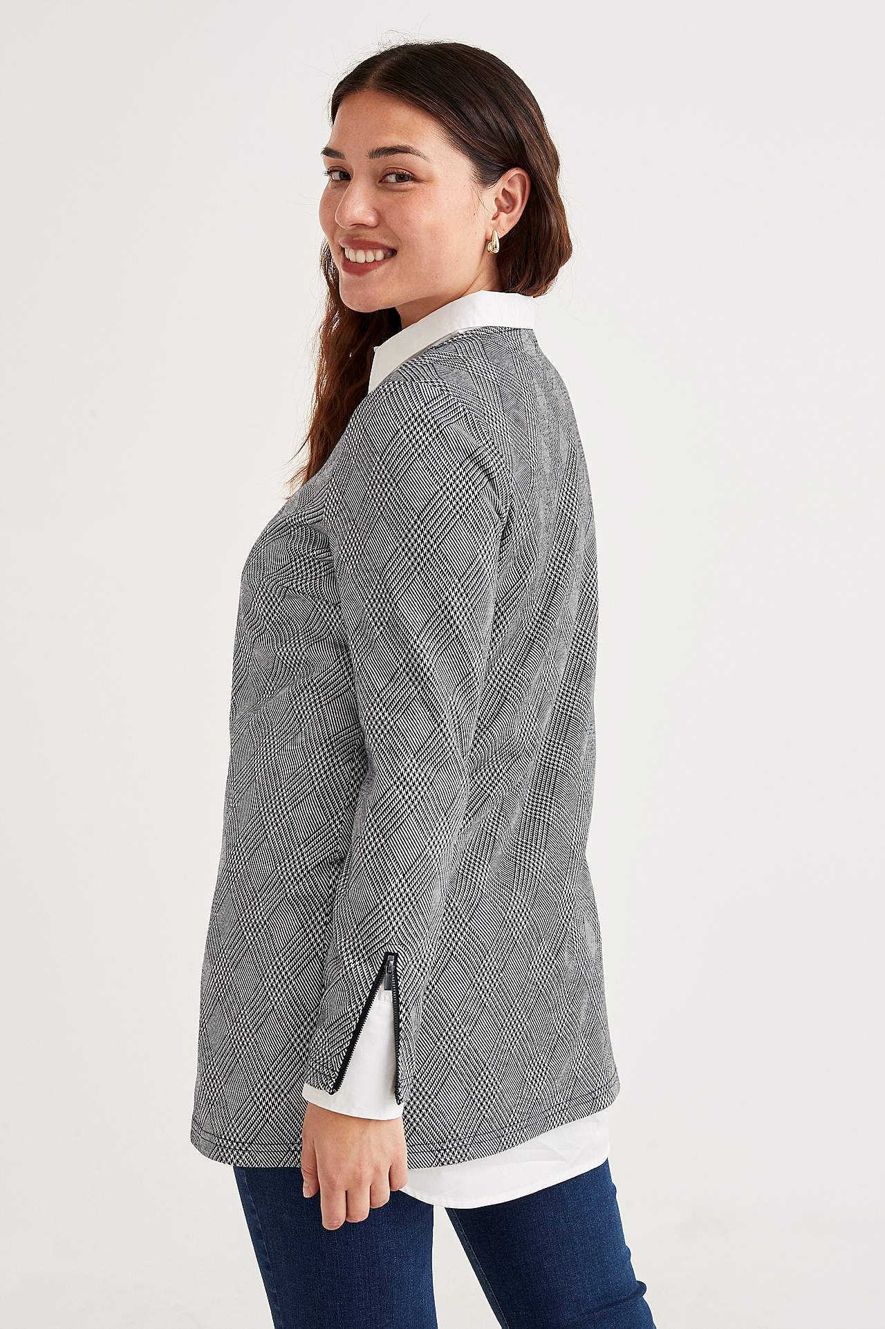 Kariert Tunika-Top aus gemustertem Jacquard-Jersey