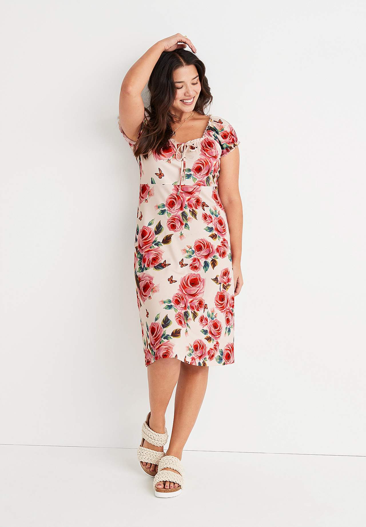 Gemustertes schulterfreies Kleid