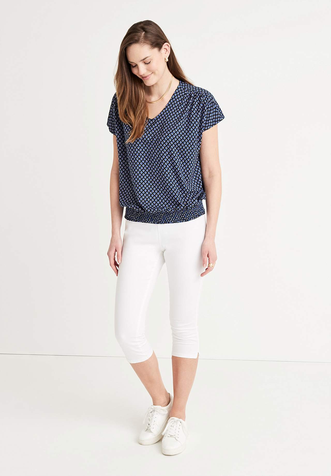 Jersey-Top mit Smokarbeit