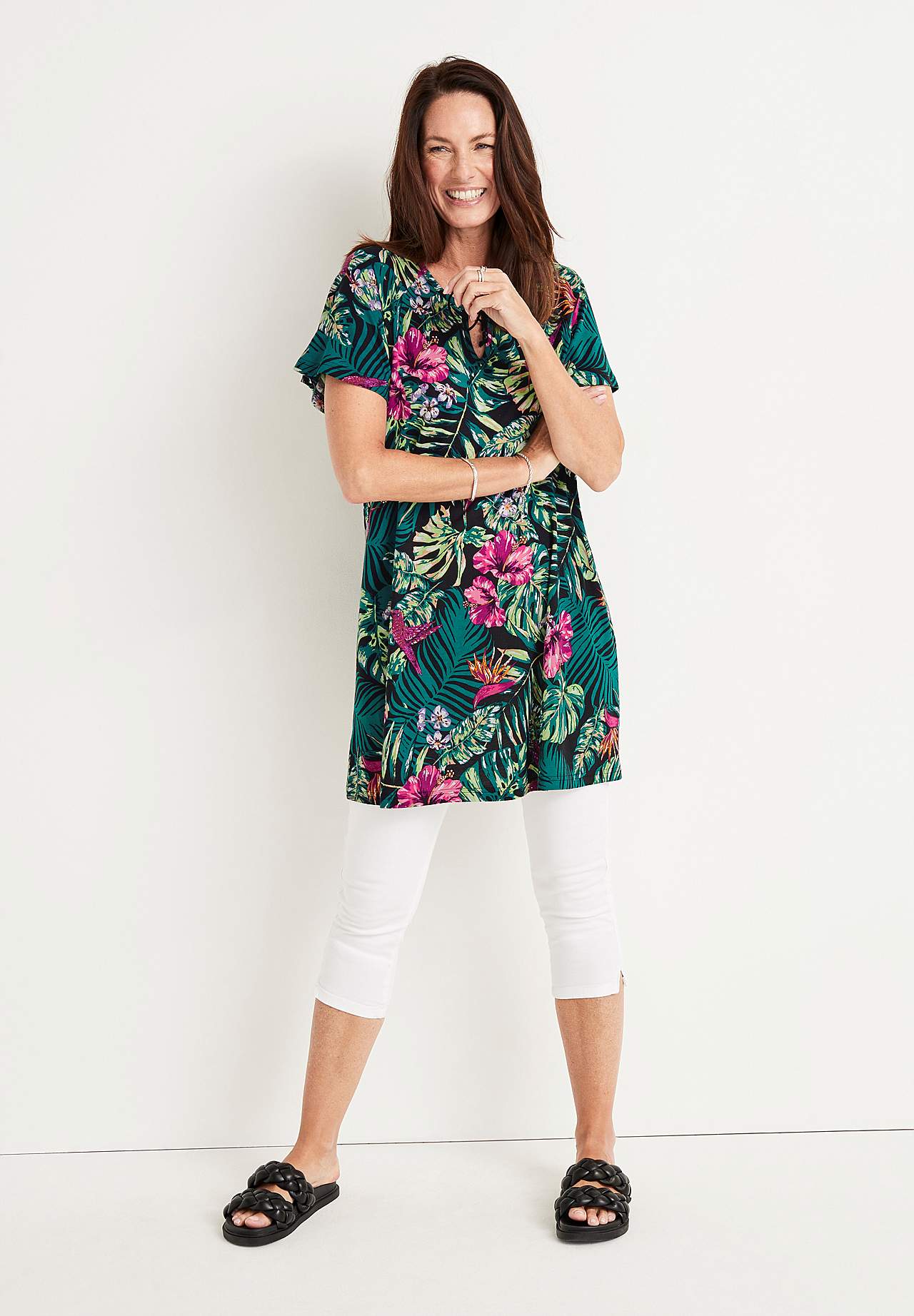 Jersey-Tunika mit einem Blumen-Muster