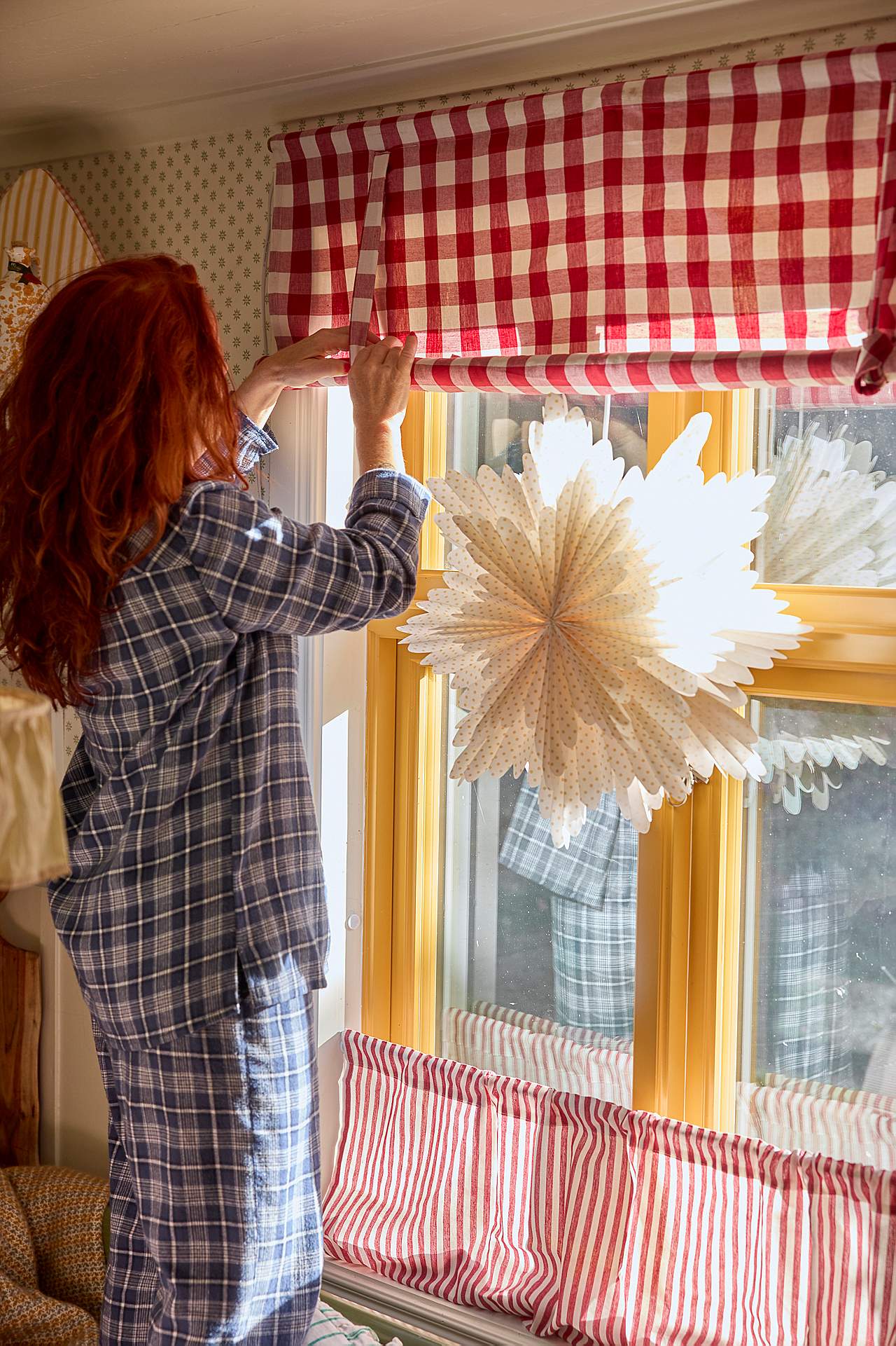 Gewebter, kariert Raffvorhang