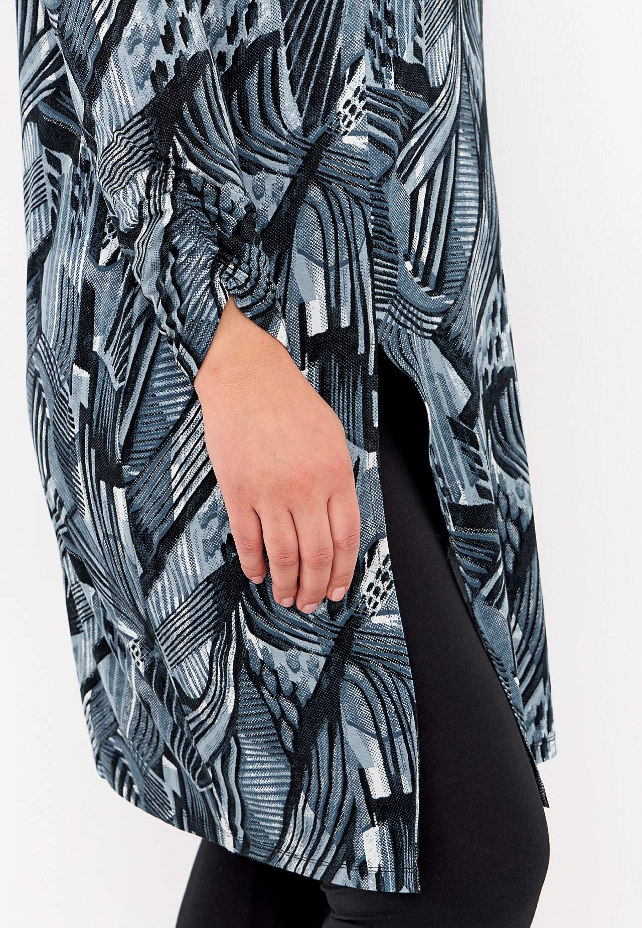 Lange Jersey-Tunika mit hohem Schlitz