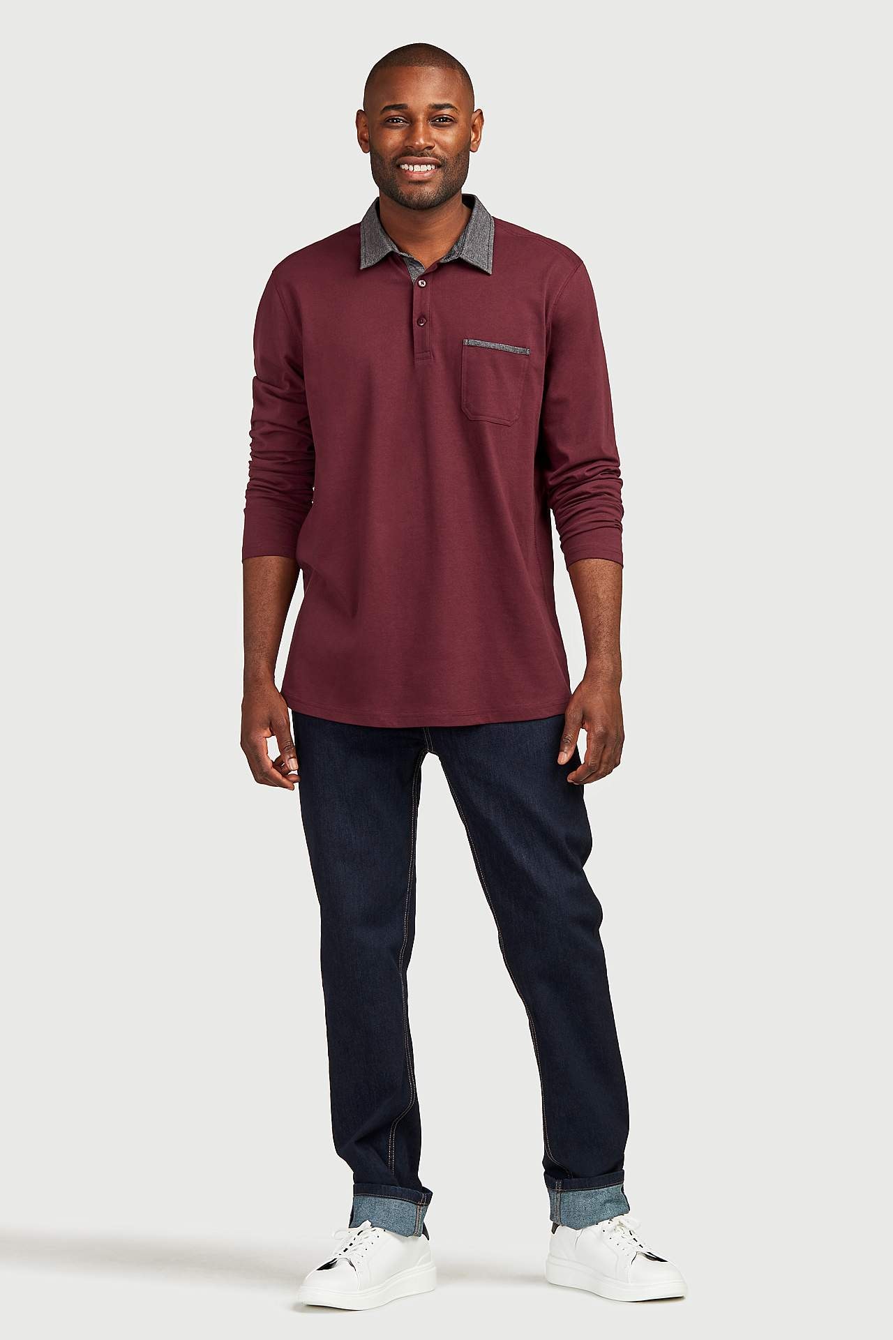 Bequemer langärmeliger Pullover mit Kragen
