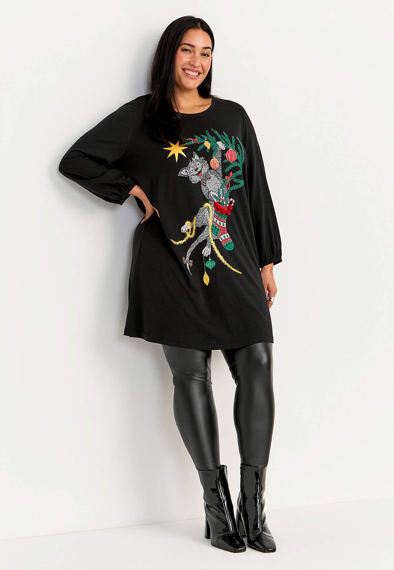 Jersey-Tunika mit einem Katzenmotiv