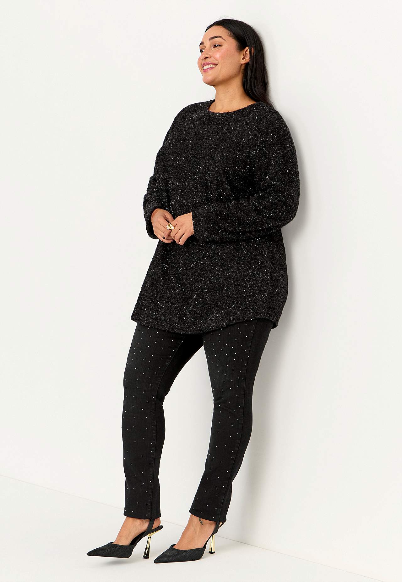 Elastische Jeggings mit Strass-Details