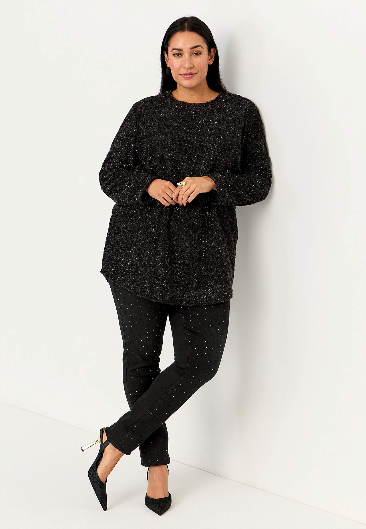 Elastische Jeggings mit Strass-Details