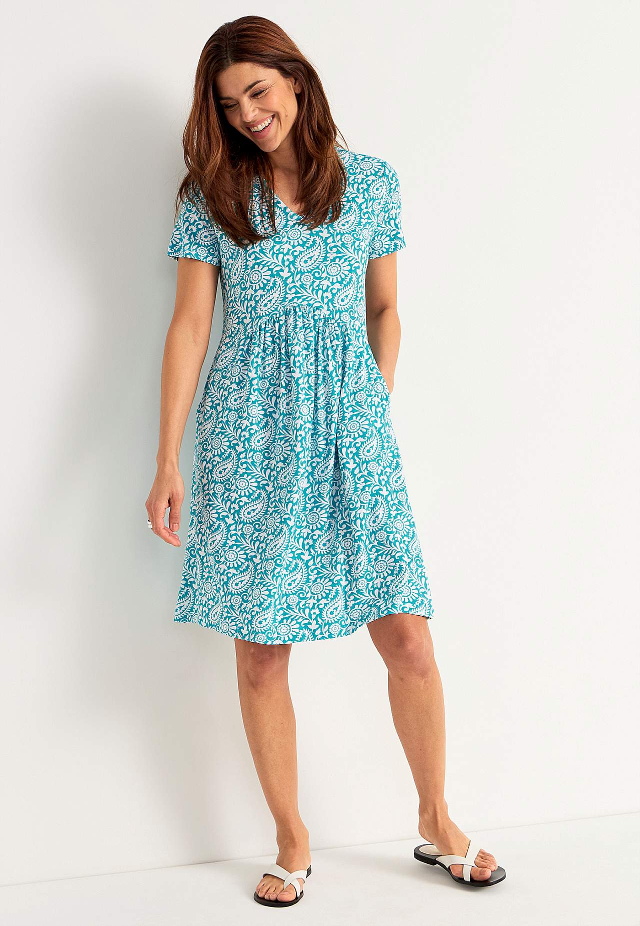Kurzärmliges Jerseykleid mit Taschen Agatha