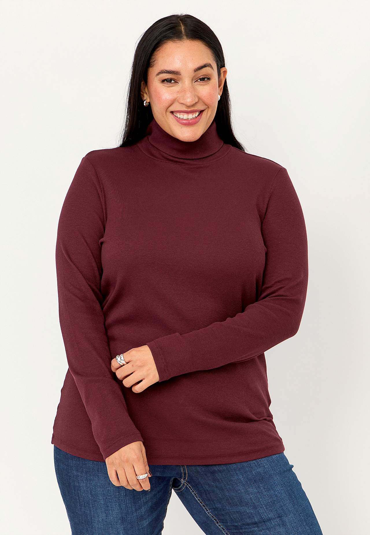 Gerippter Rollkragenpullover aus organischer Baumwolle