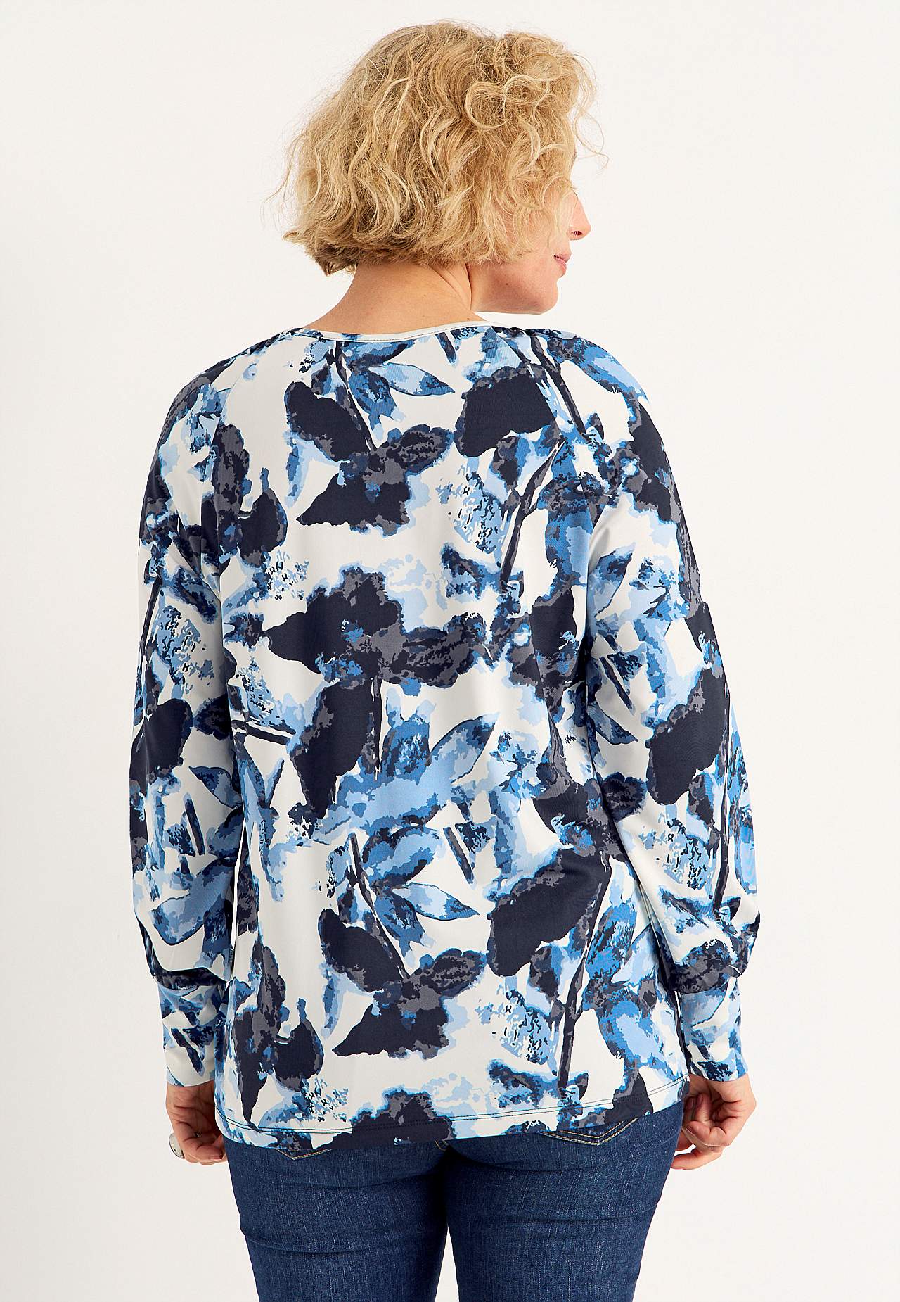 Gemustertes Jersey-Top mit breiten Manschetten