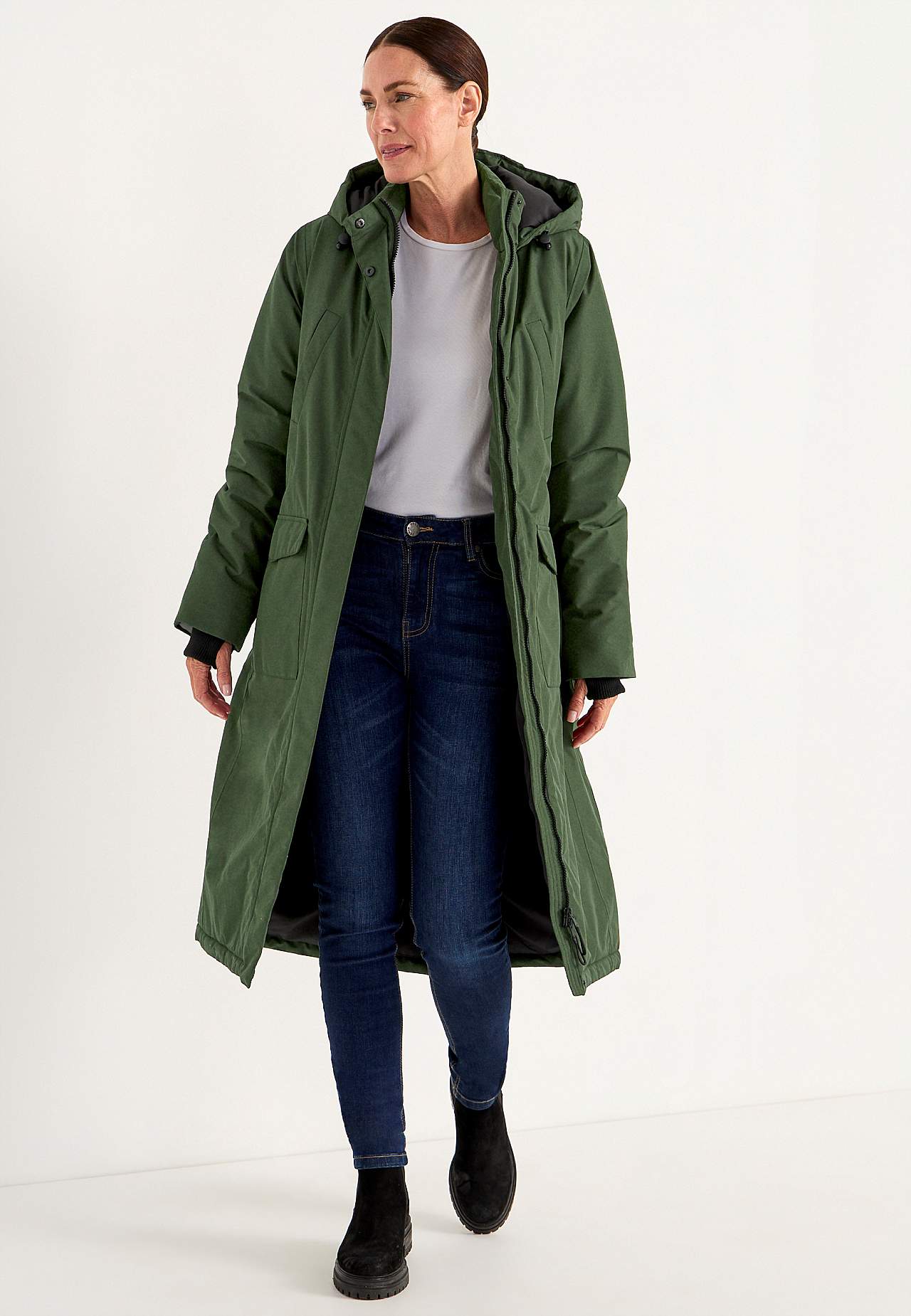 Funktionaler, warm gefütterter, langer Parka