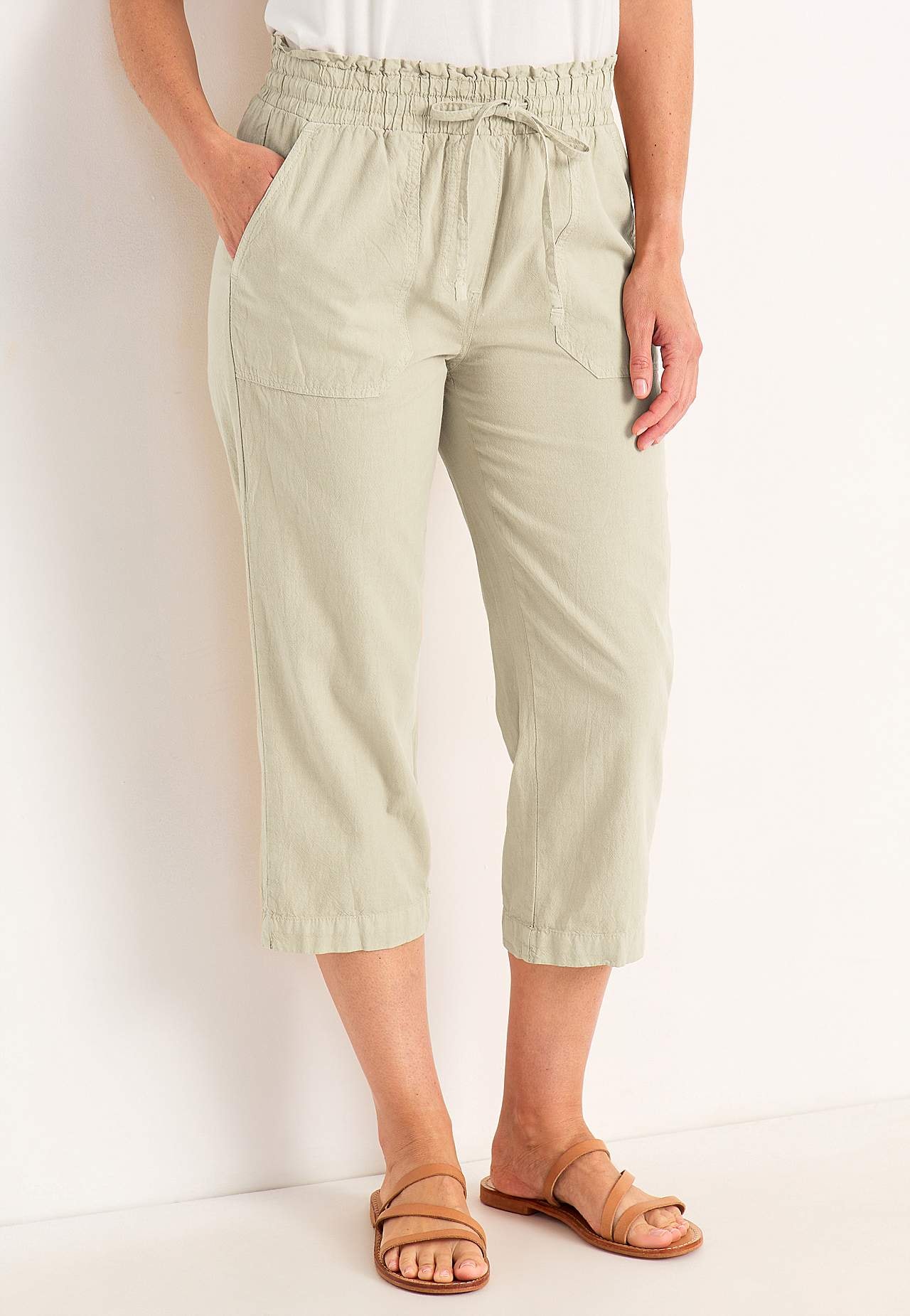 Caprihose aus gewaschener Baumwolle Jade