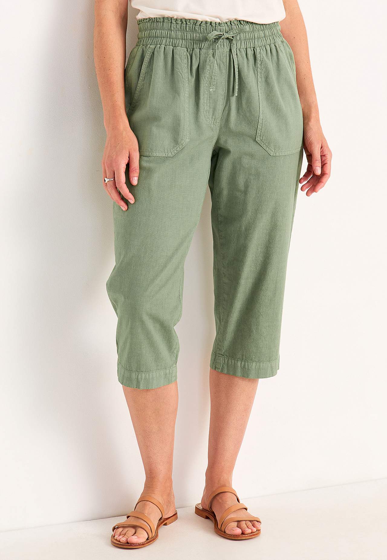Caprihose aus gewaschener Baumwolle Jade