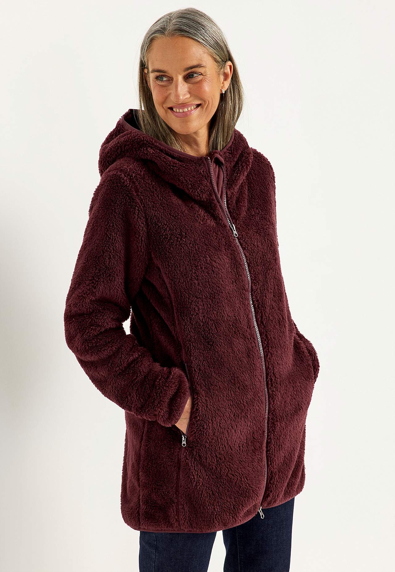 Behagliche Fleecejacke mit Kapuze