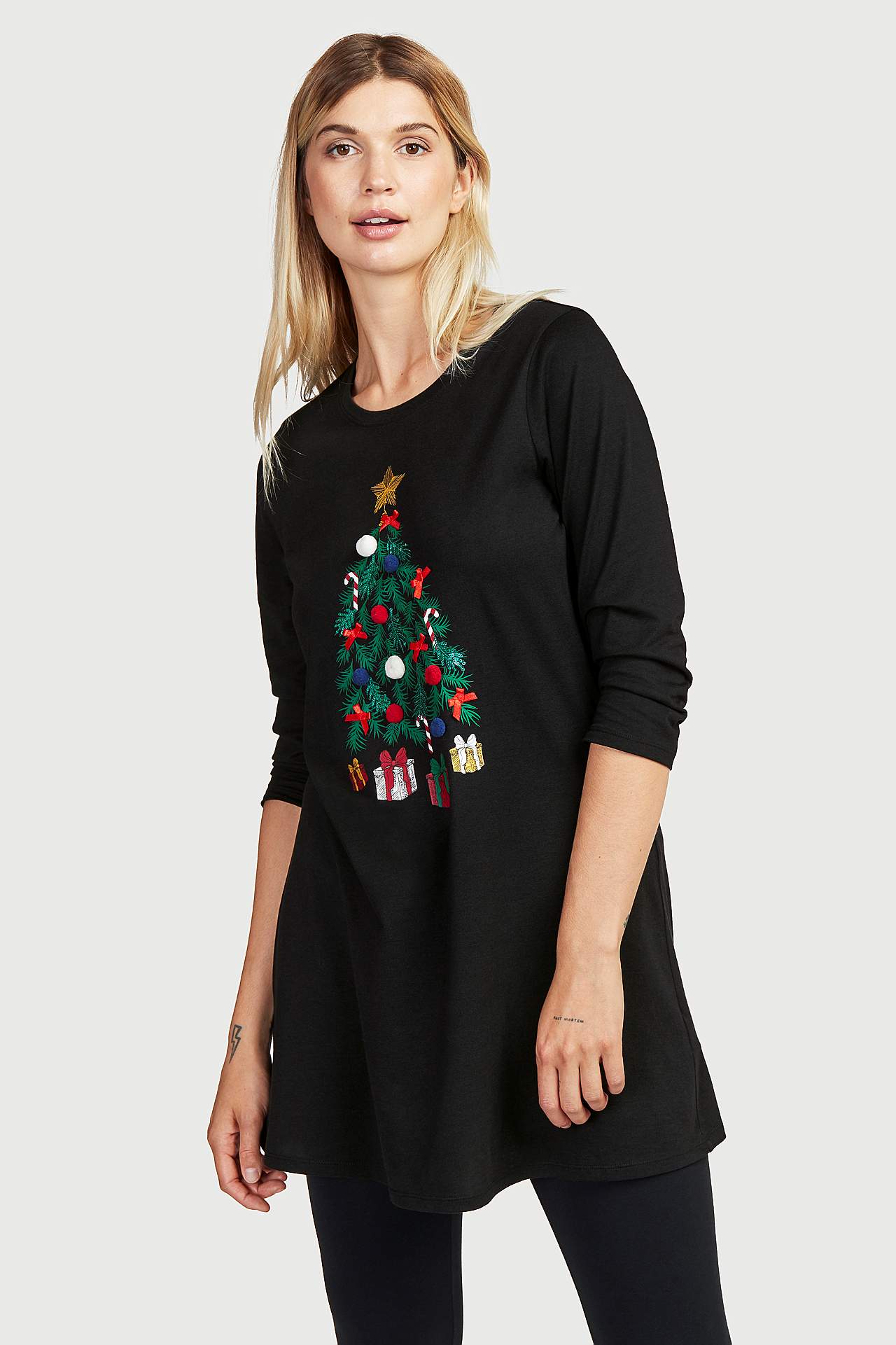 Gemusterte Jersey-Tunika mit Weihnachtsbaum Eva