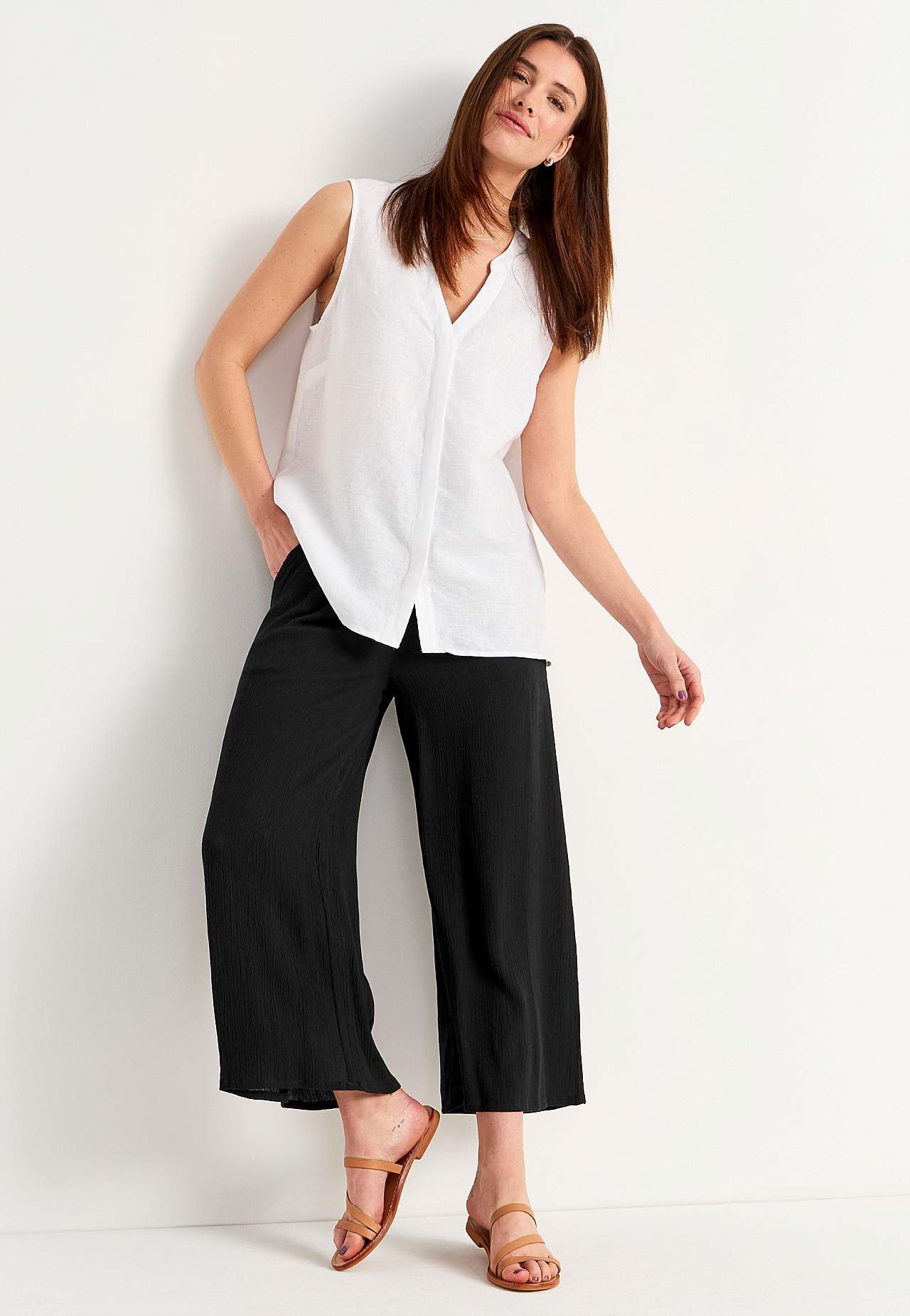 Leinen-Bluse Premium mit ärmellosem Design
