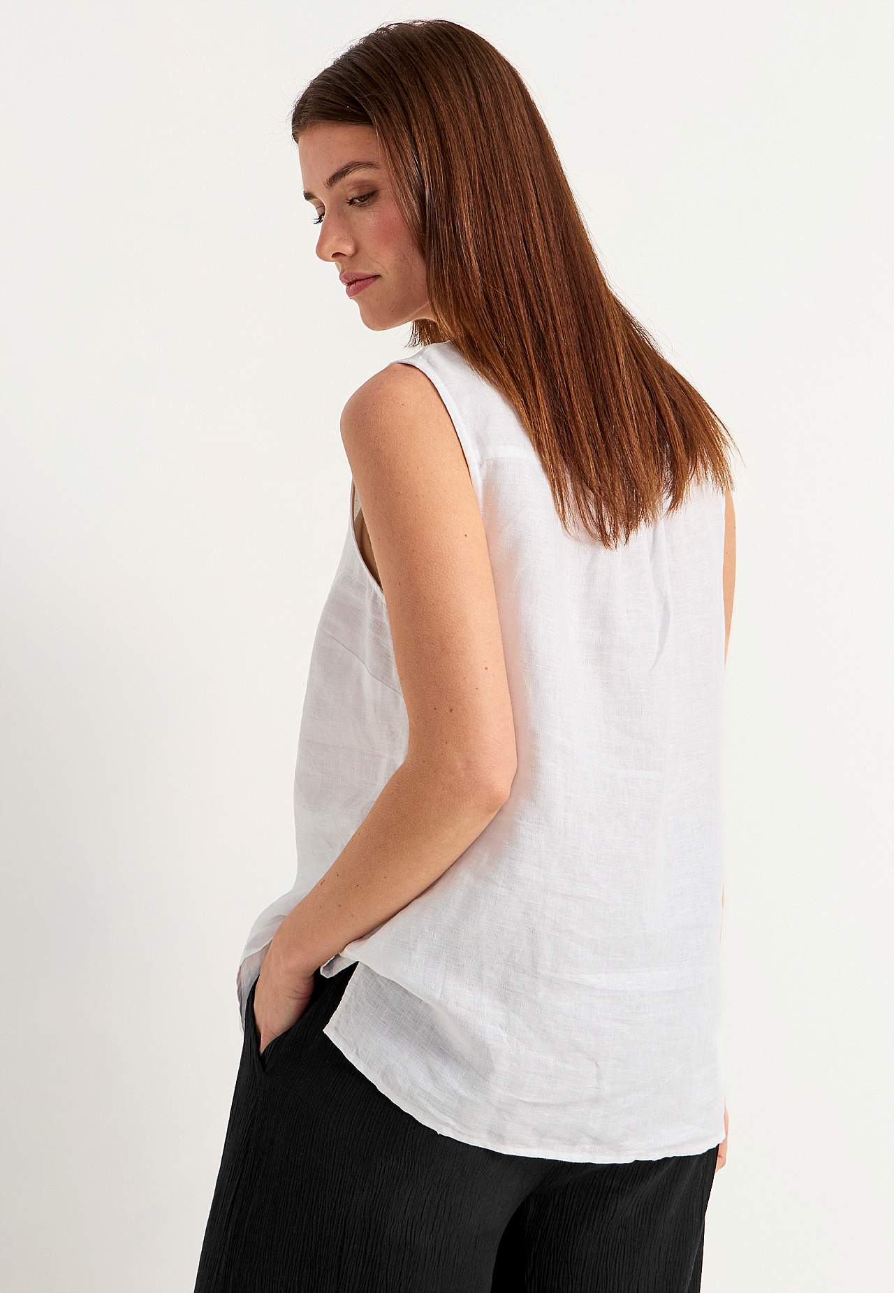 Leinen-Bluse Premium mit ärmellosem Design
