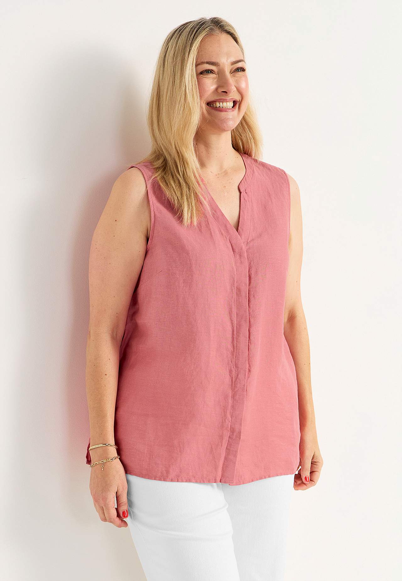 Leinen-Bluse Premium mit ärmellosem Design