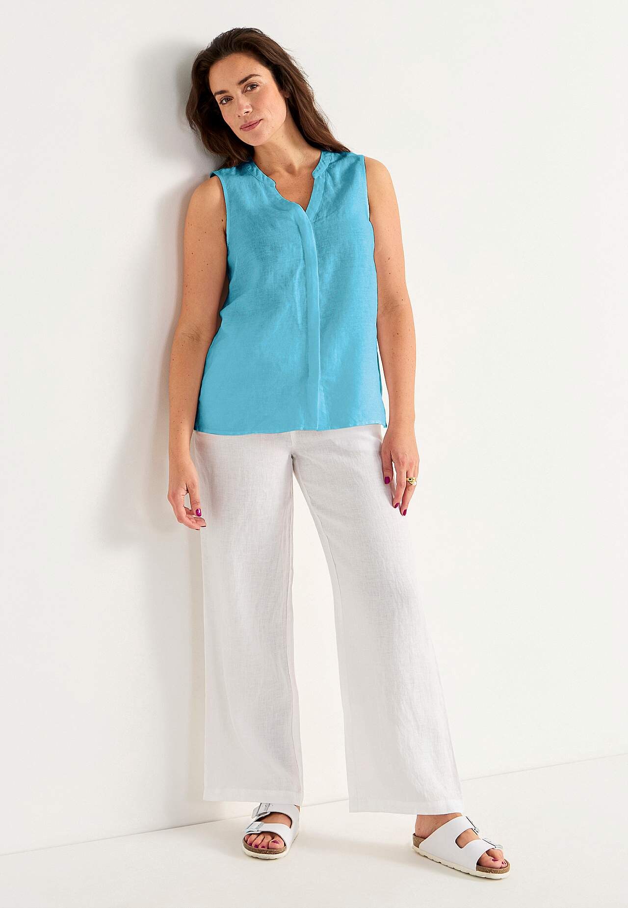 Leinen-Bluse Premium mit ärmellosem Design