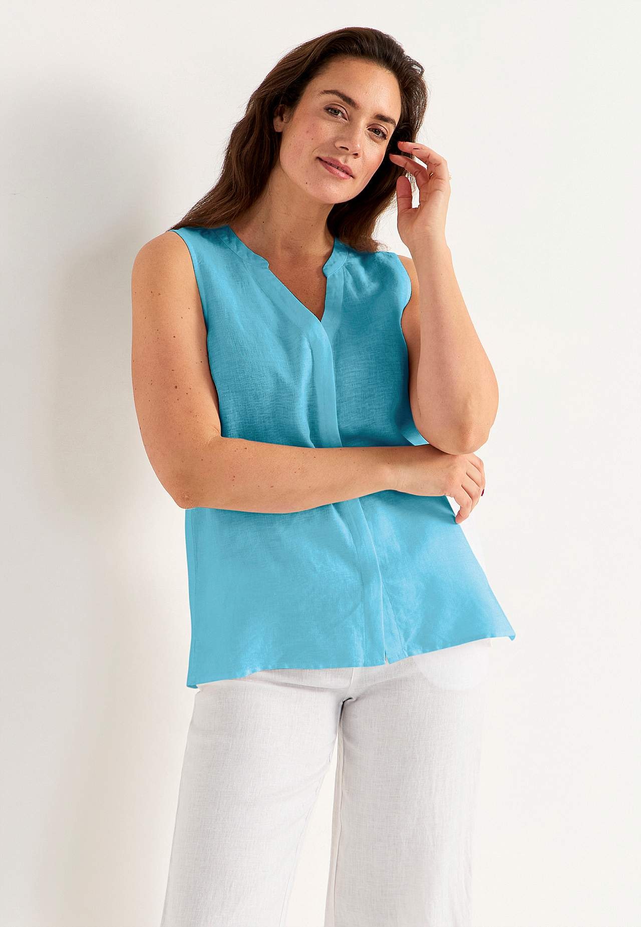 Leinen-Bluse Premium mit ärmellosem Design