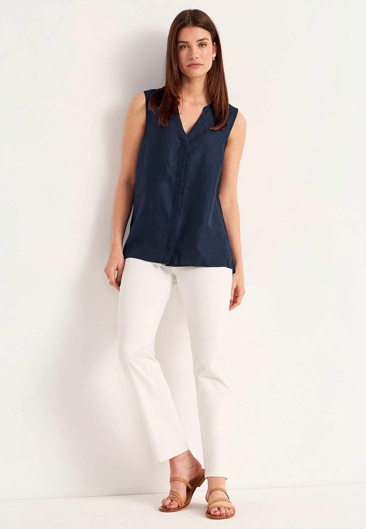Leinen-Bluse Premium mit ärmellosem Design