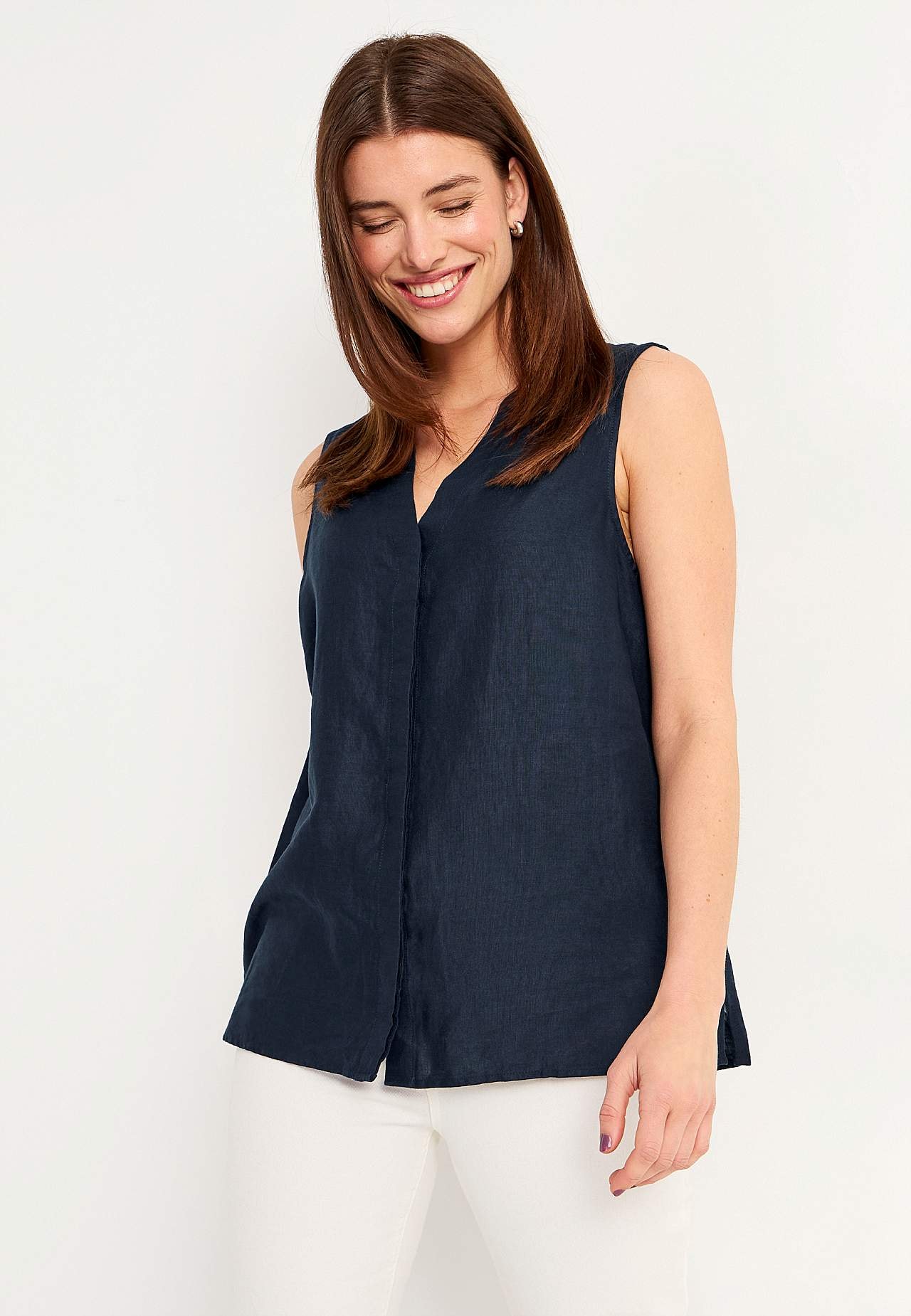 Leinen-Bluse Premium mit ärmellosem Design