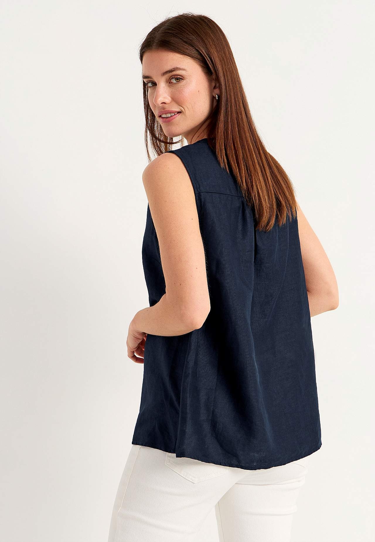 Leinen-Bluse Premium mit ärmellosem Design