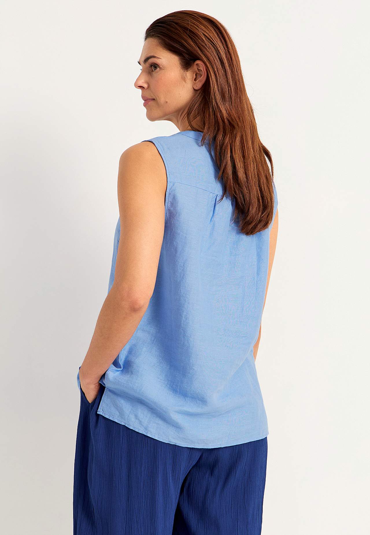 Leinen-Bluse Premium mit ärmellosem Design