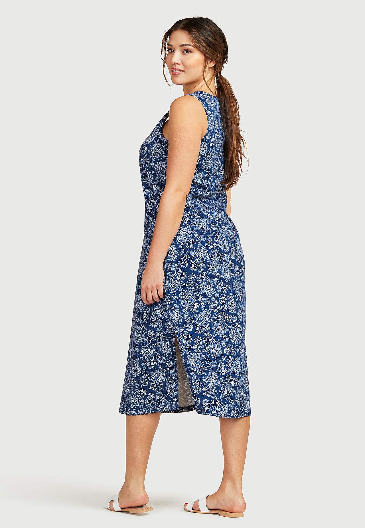 Langes, gemustertes Jerseykleid