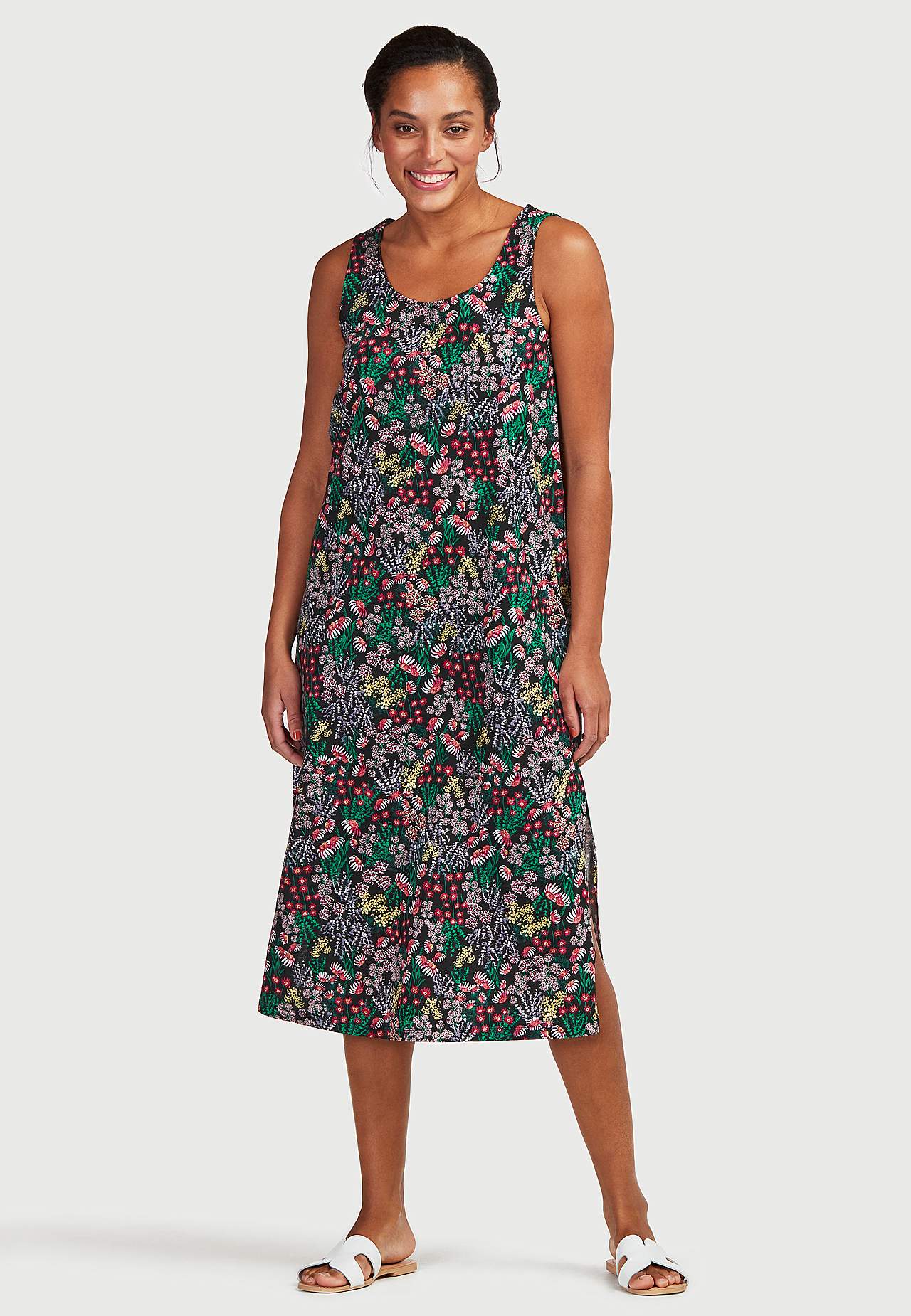 Langes, gemustertes Jerseykleid