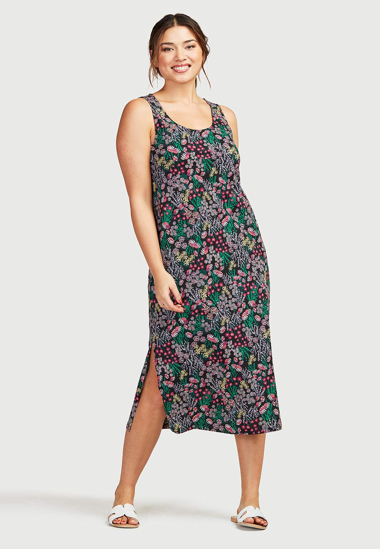 Langes, gemustertes Jerseykleid
