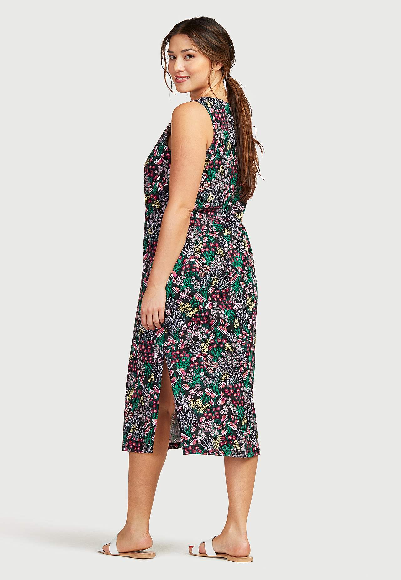 Langes, gemustertes Jerseykleid