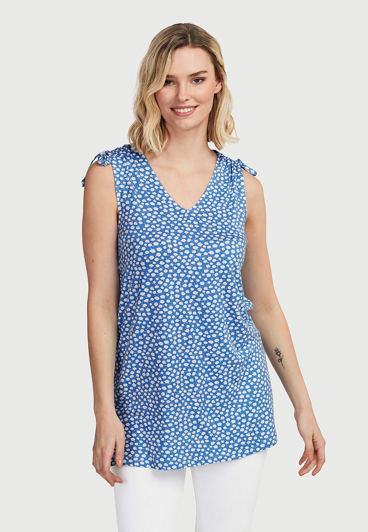Gemusterte Jersey-Tunika mit Schleifen-Design