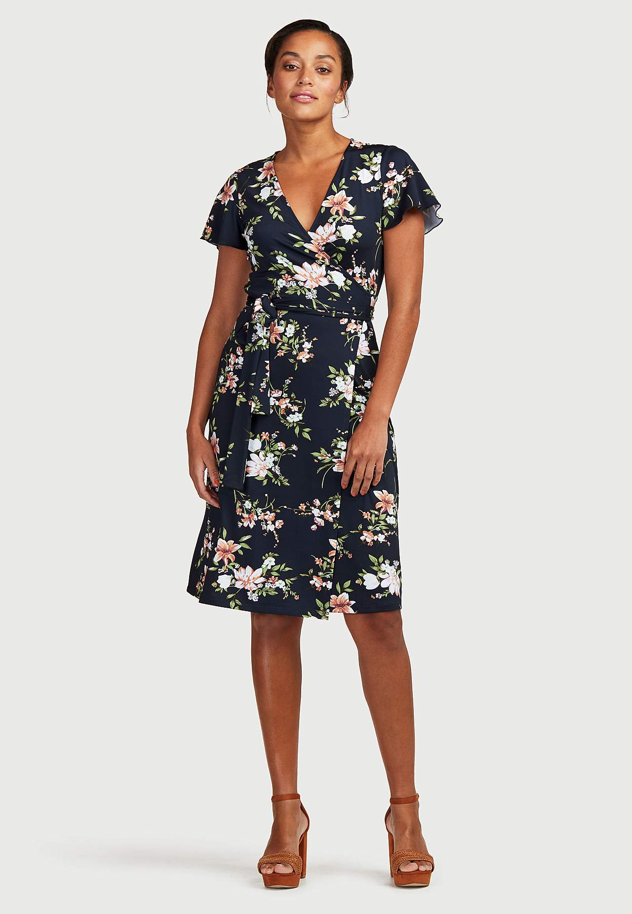 Gemustertes Front-Wickelkleid aus Jersey