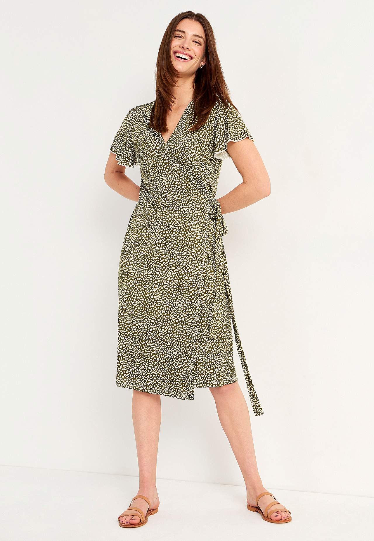 Gemustertes Front-Wickelkleid aus Jersey