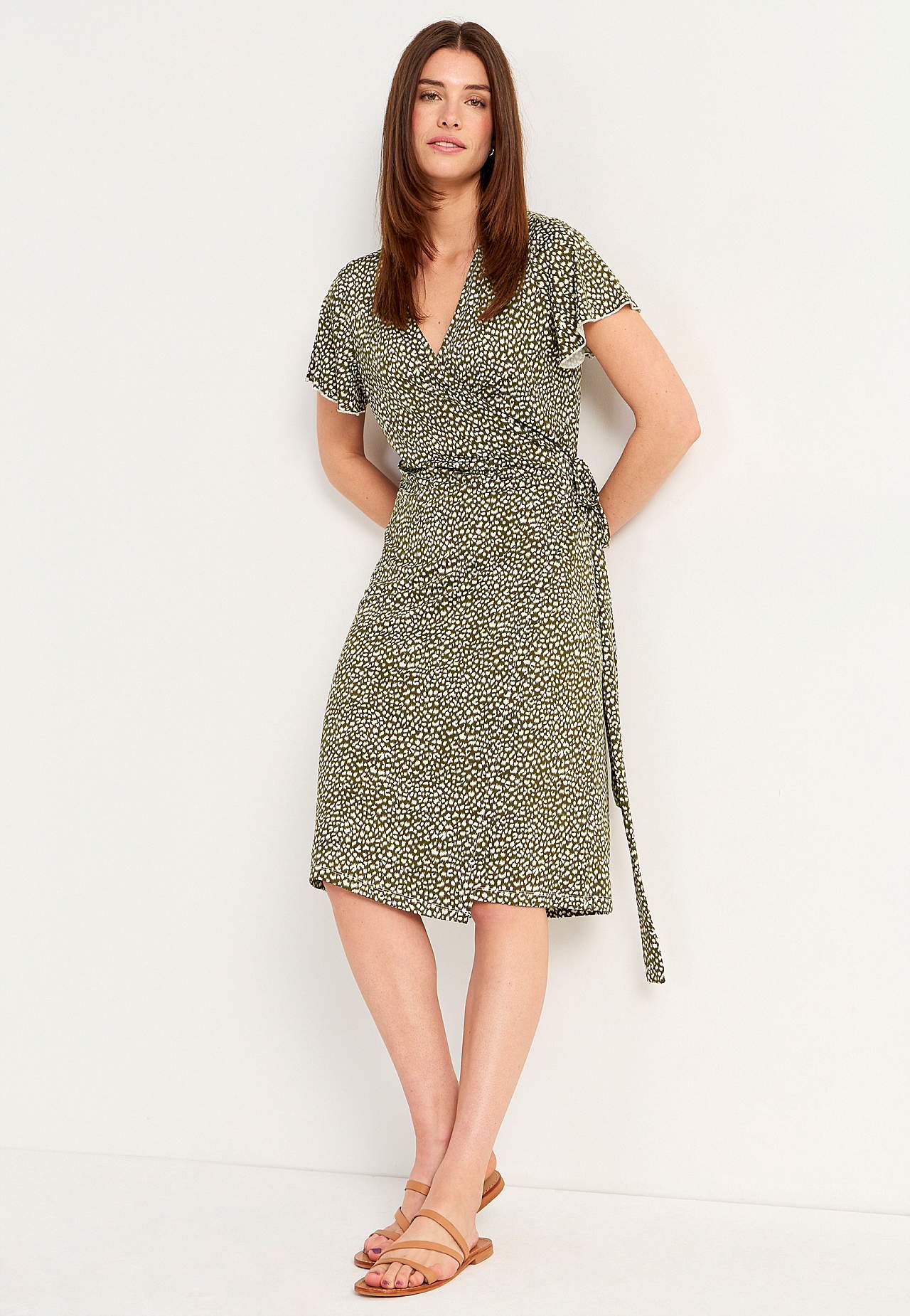 Gemustertes Front-Wickelkleid aus Jersey