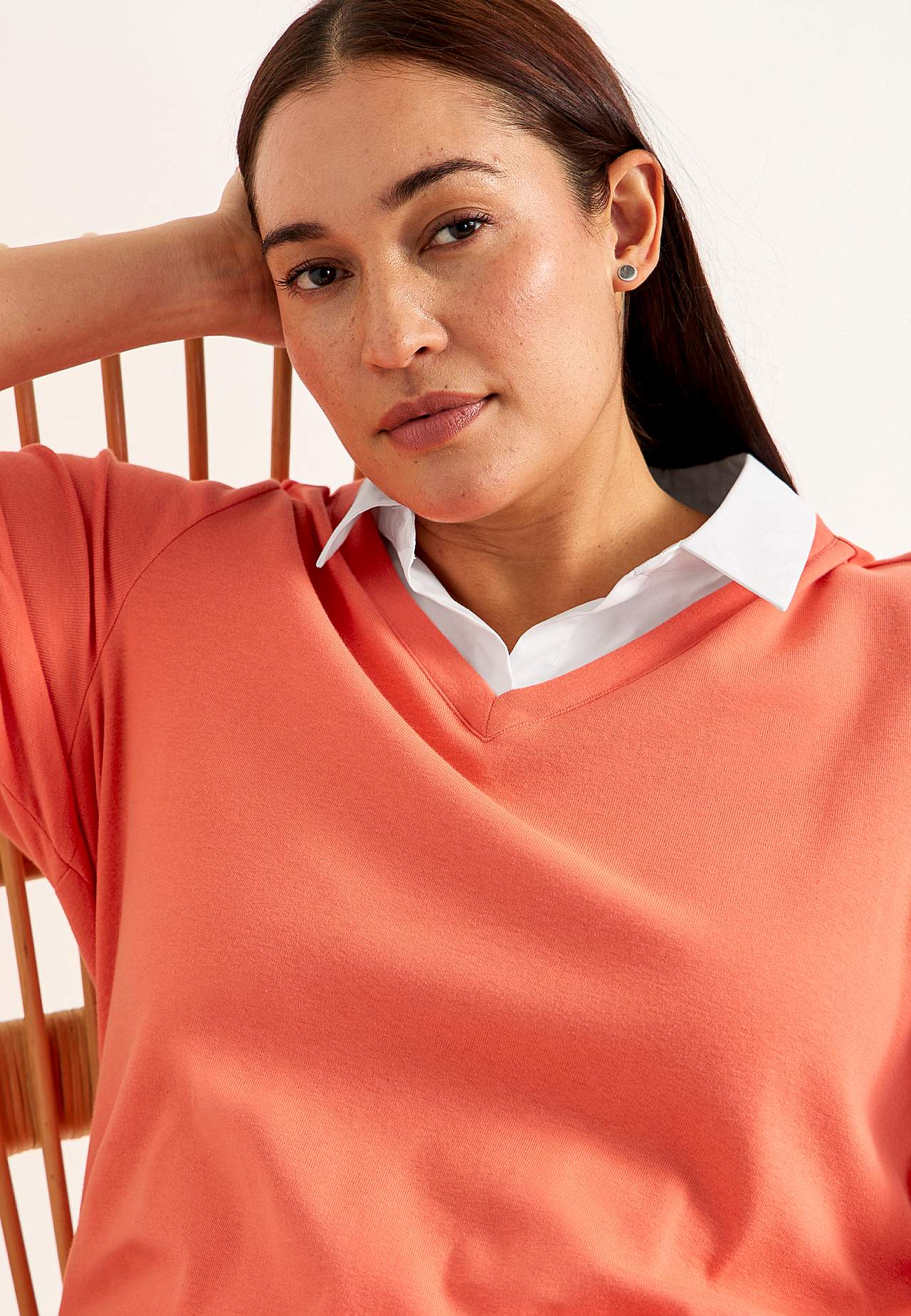 Jersey-Top mit genähtem Hemdkragen