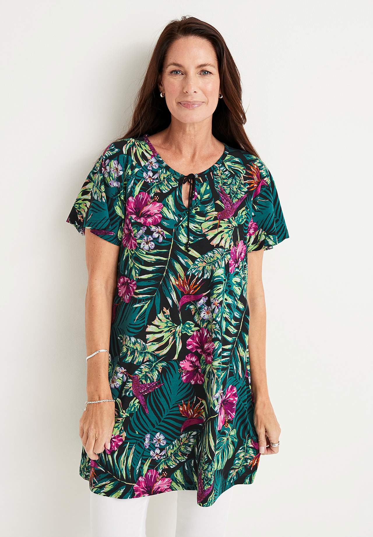 Jersey-Tunika mit einem Blumen-Muster