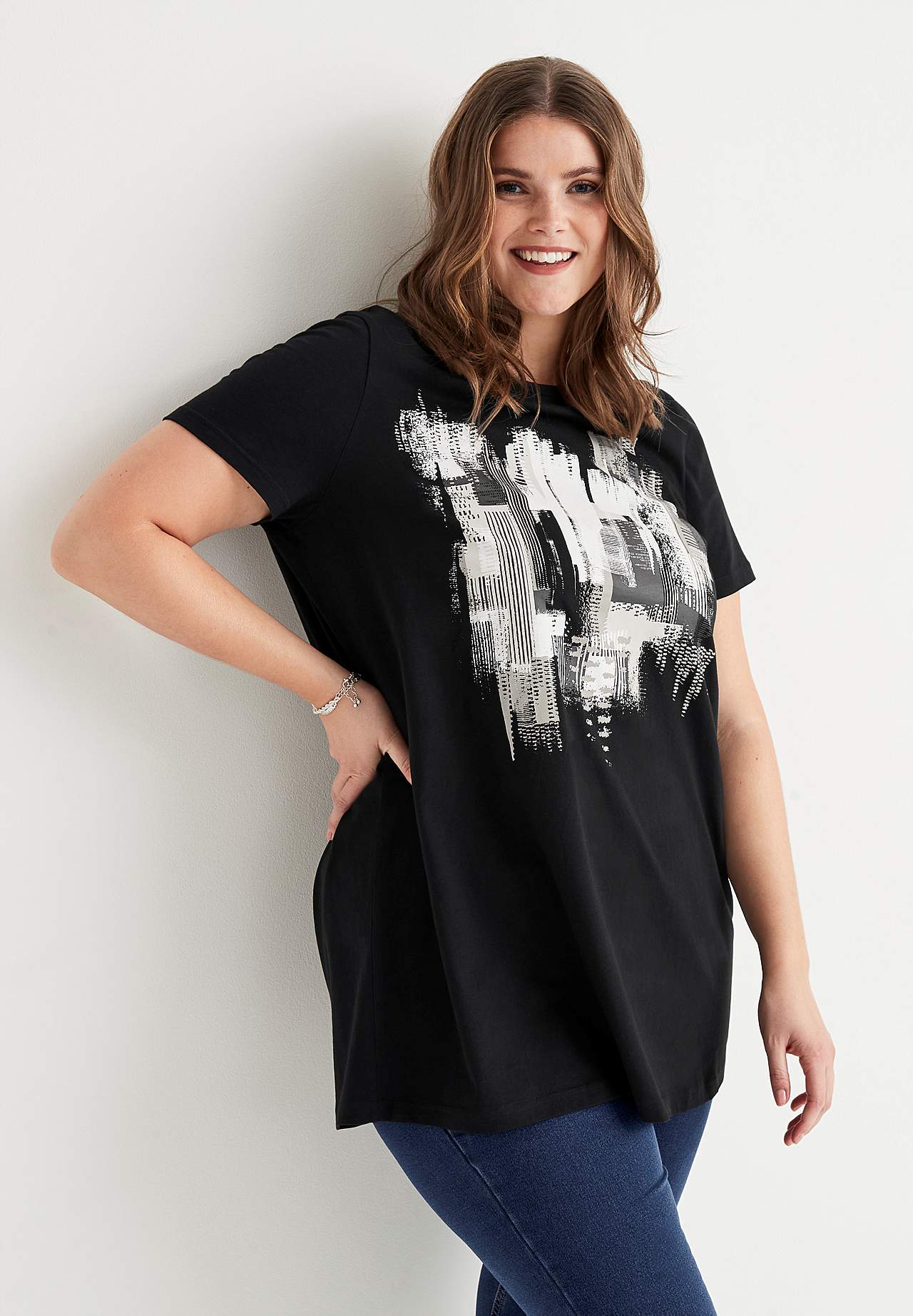 Kurzärmlige Jersey-Tunika mit Druck