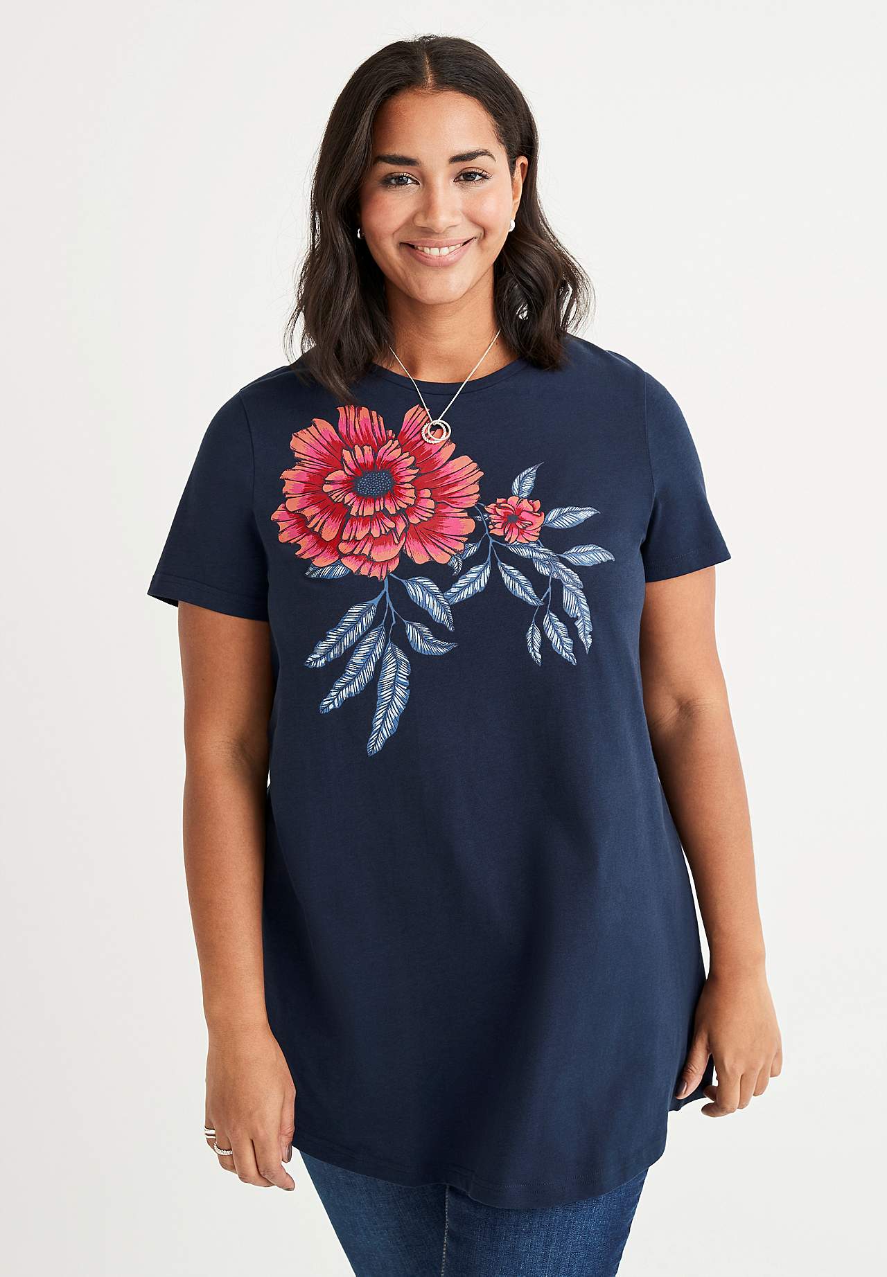 Kurzärmlige Jersey-Tunika mit Druck