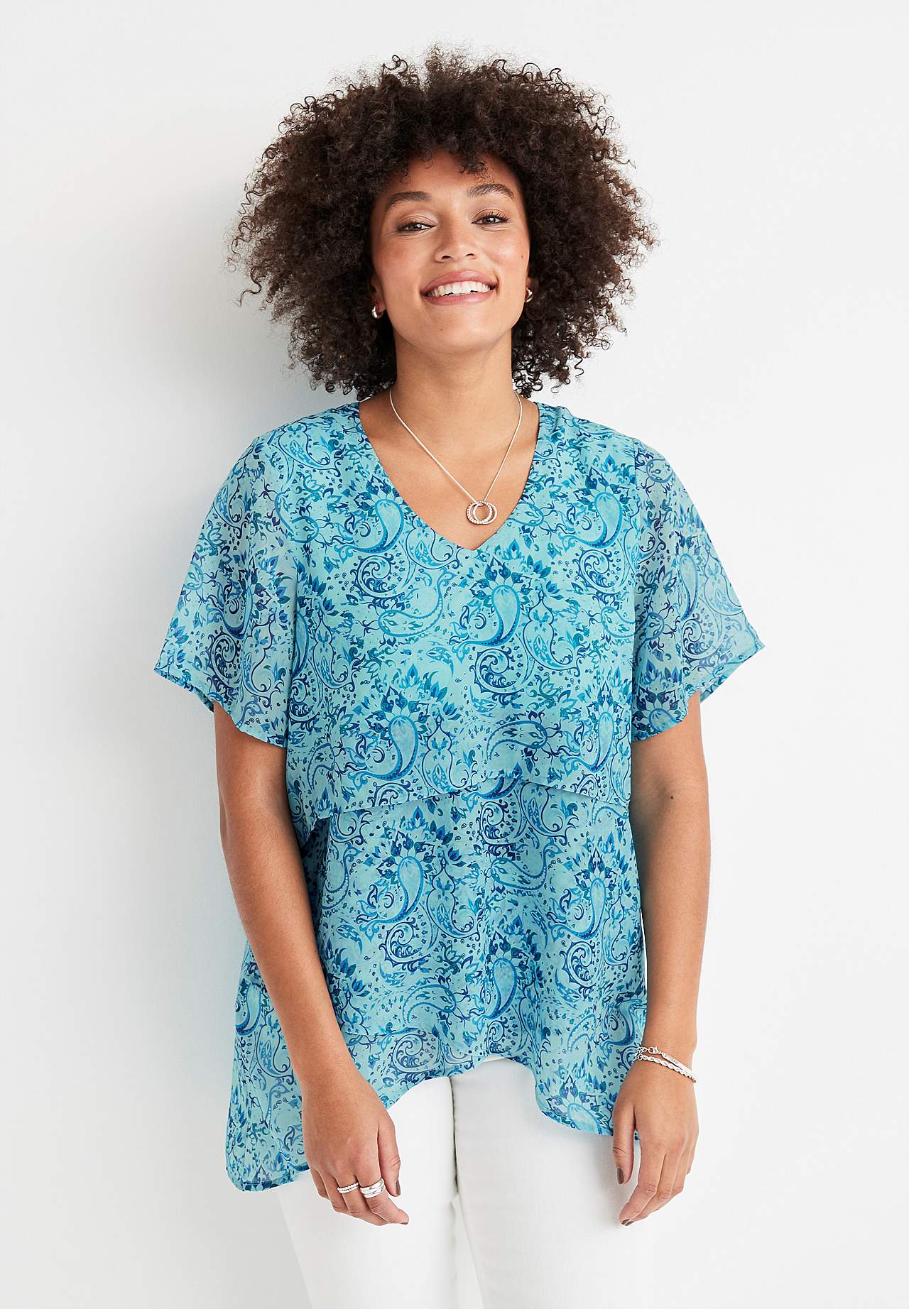 Chiffon-Tunika mit einem Paisley-Muster
