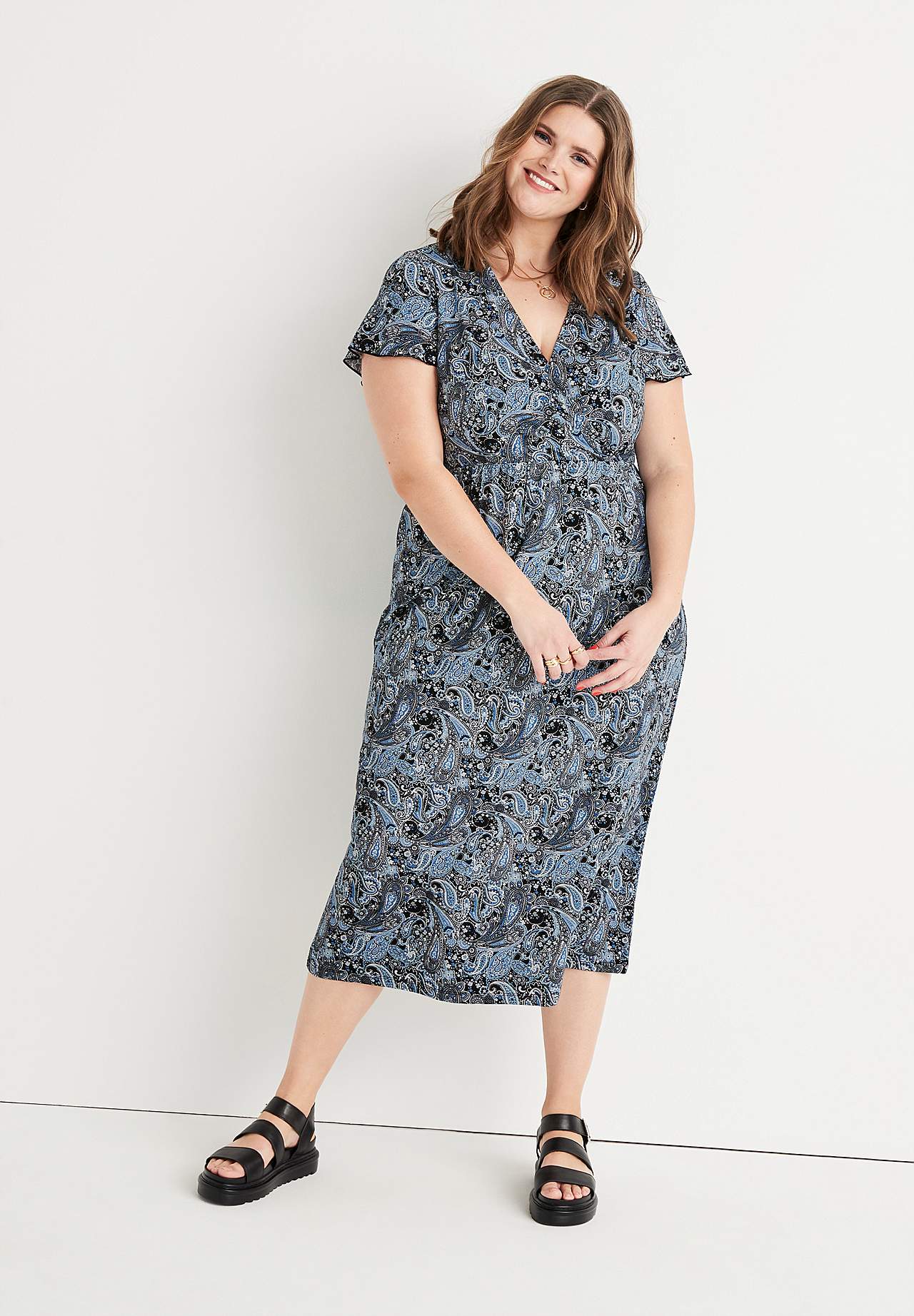 Gemustertes Maxikleid mit Schneidnaht in der Taille
