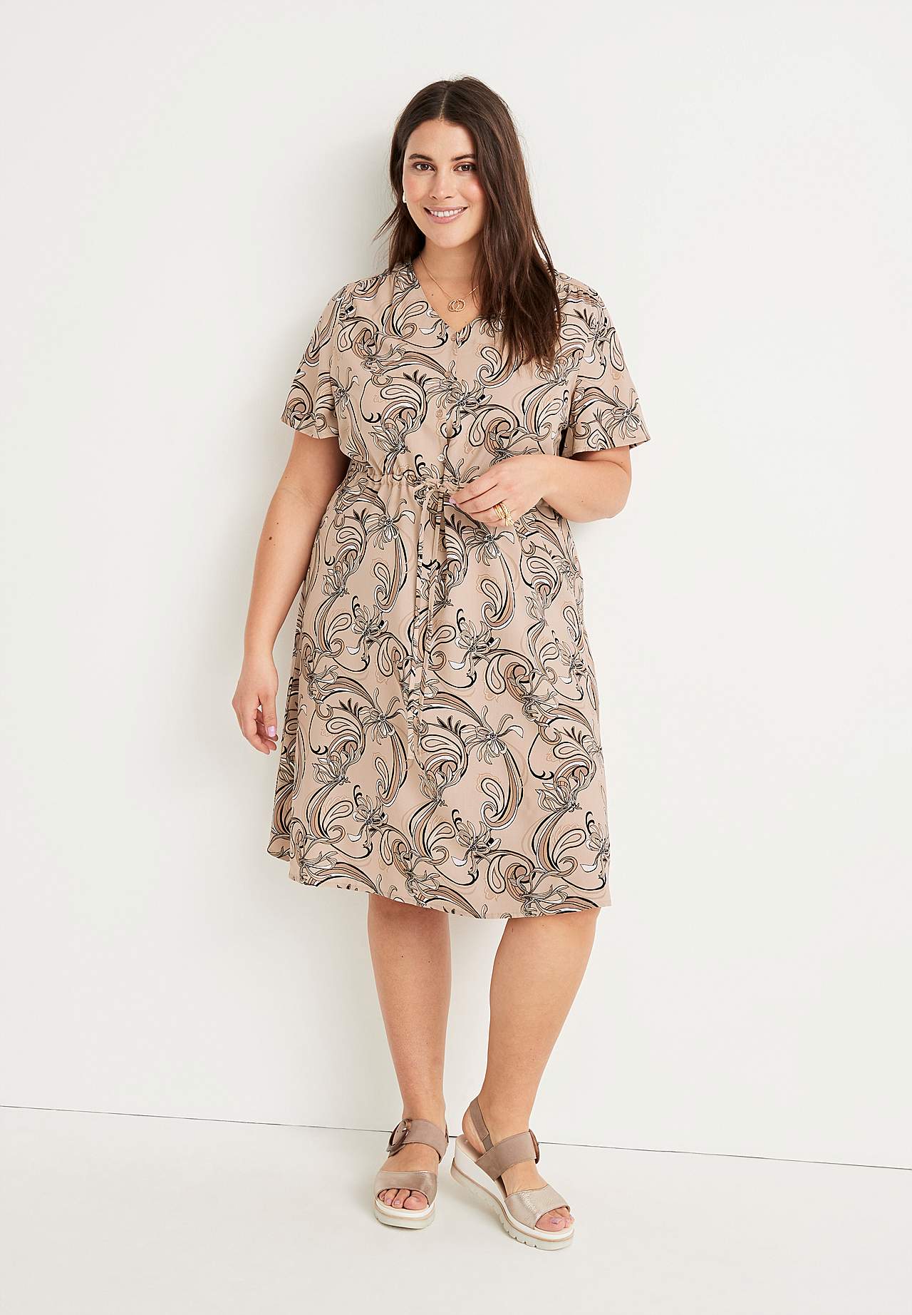Gemustertes Viskosekleid mit kurzen Ärmeln Jennifer