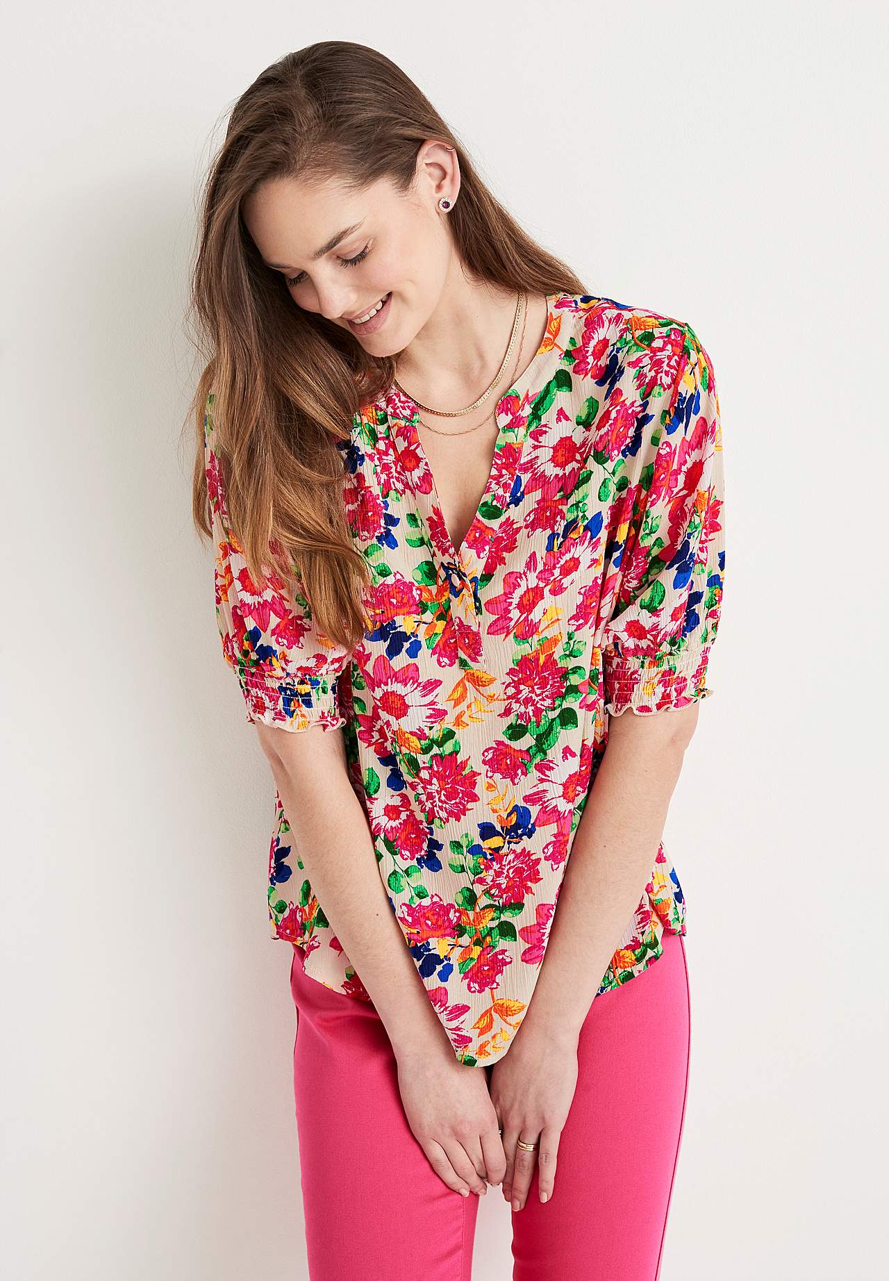 Bluse aus Krepp mit Smokarbeit Mia