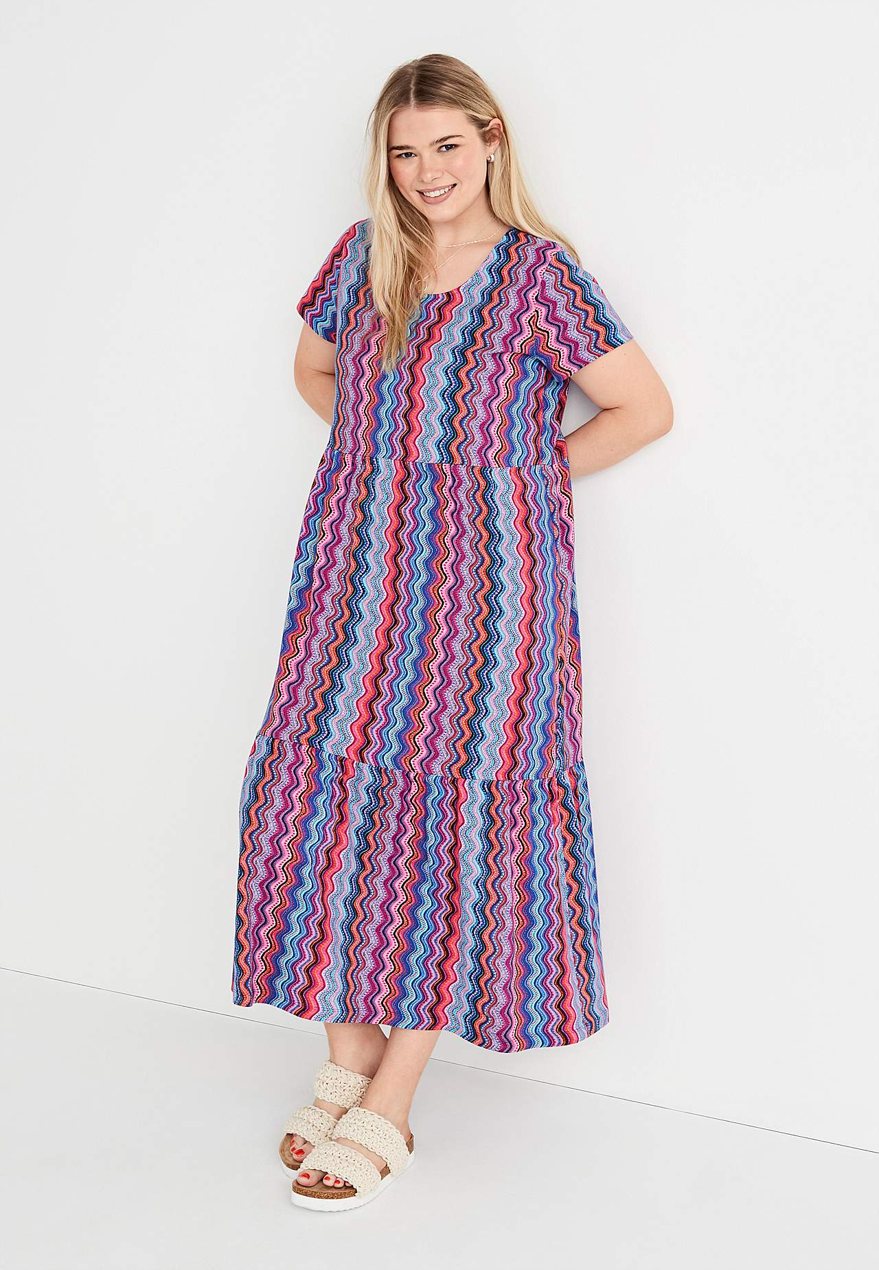 Gemustertes Jerseykleid mit Rüschenrock