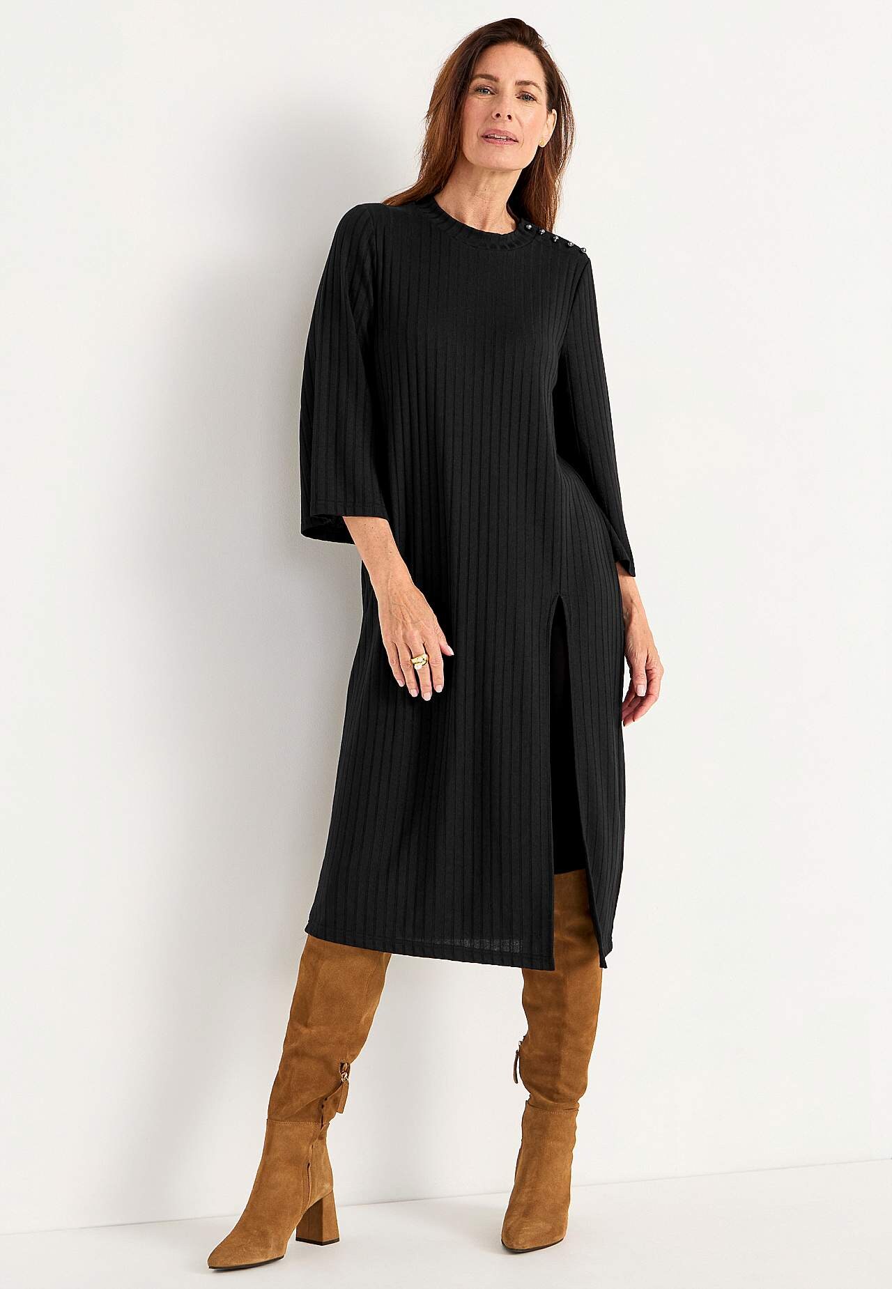 Im Rippenmuster gestrickte Kleid-Tunika