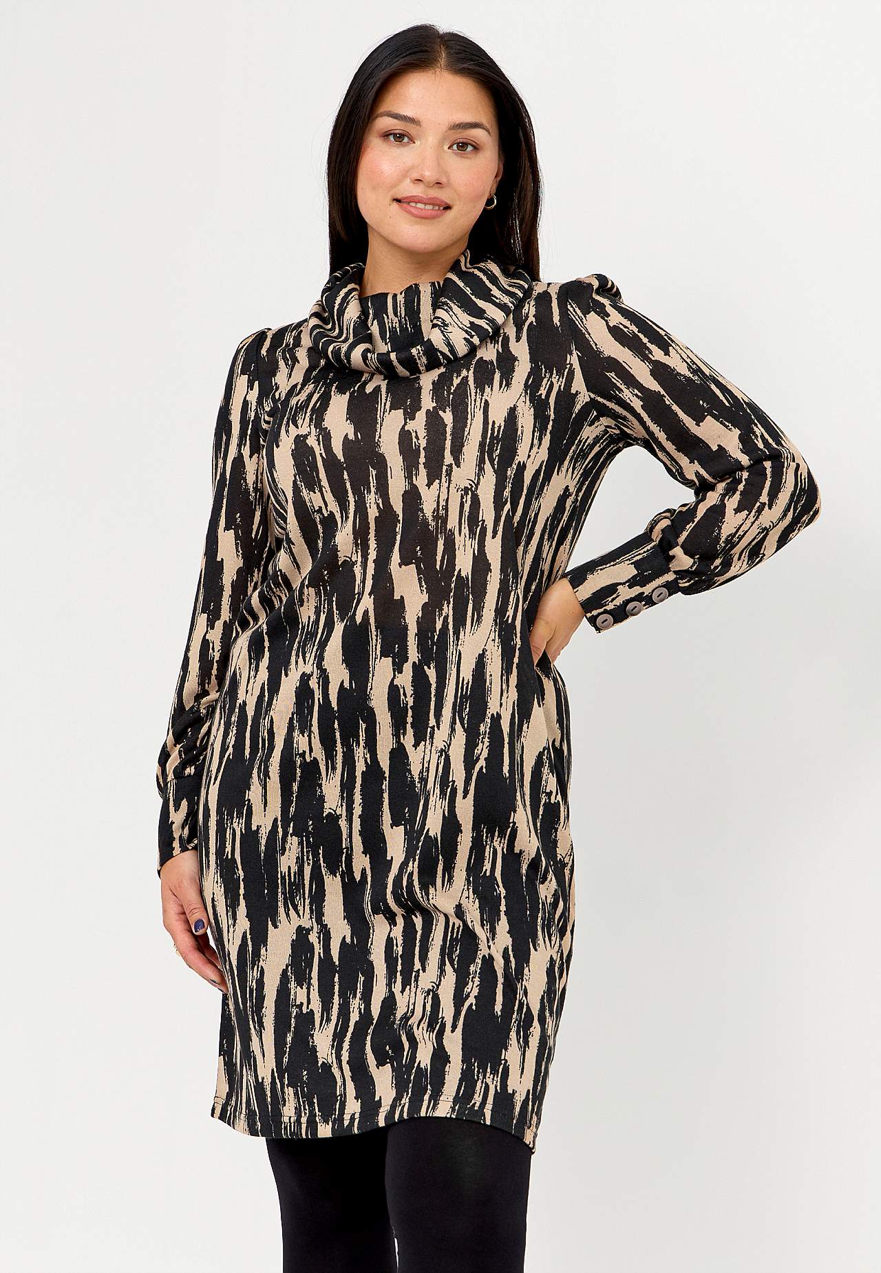 Gemustertes, knielanges Jerseykleid