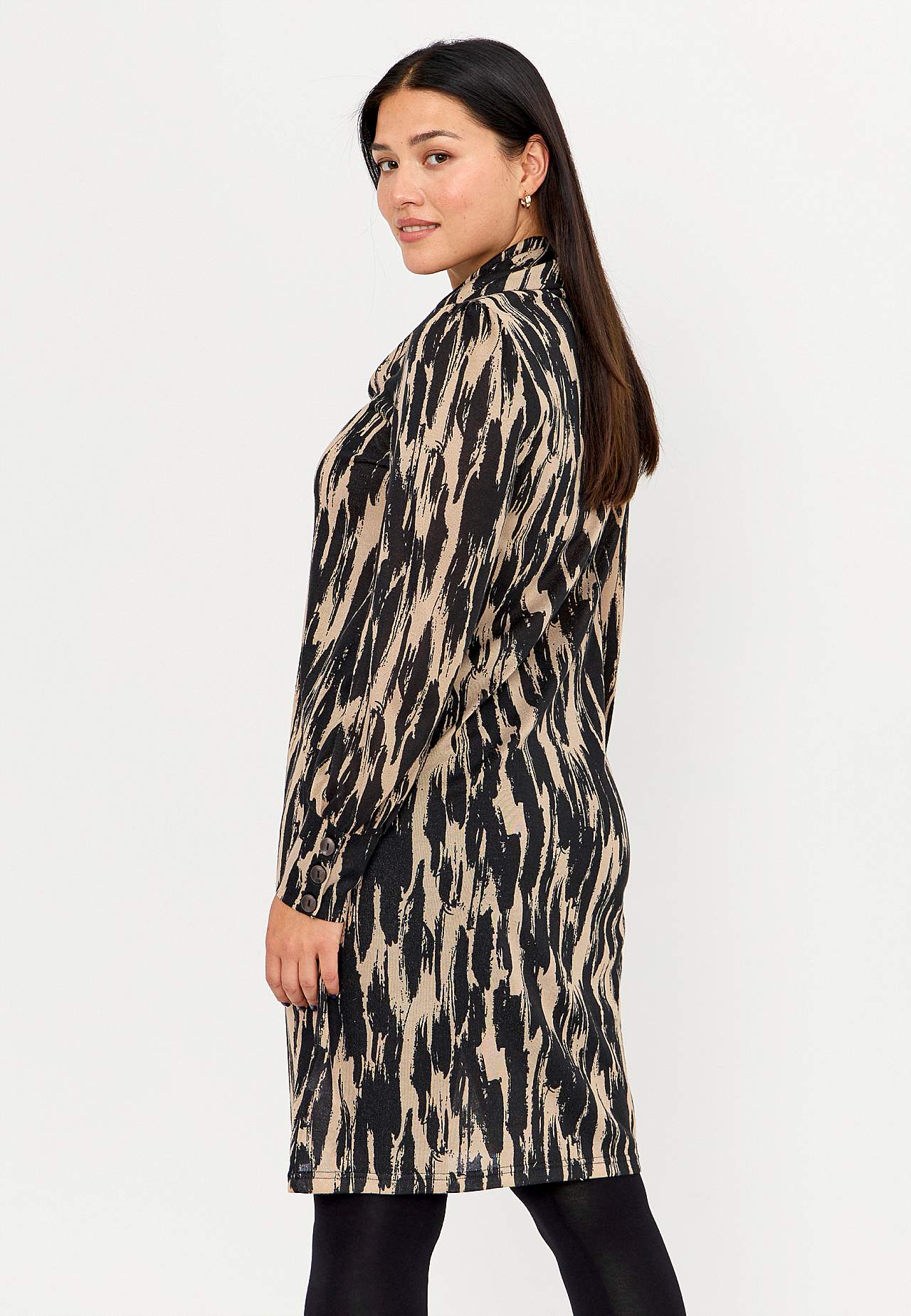 Gemustertes, knielanges Jerseykleid