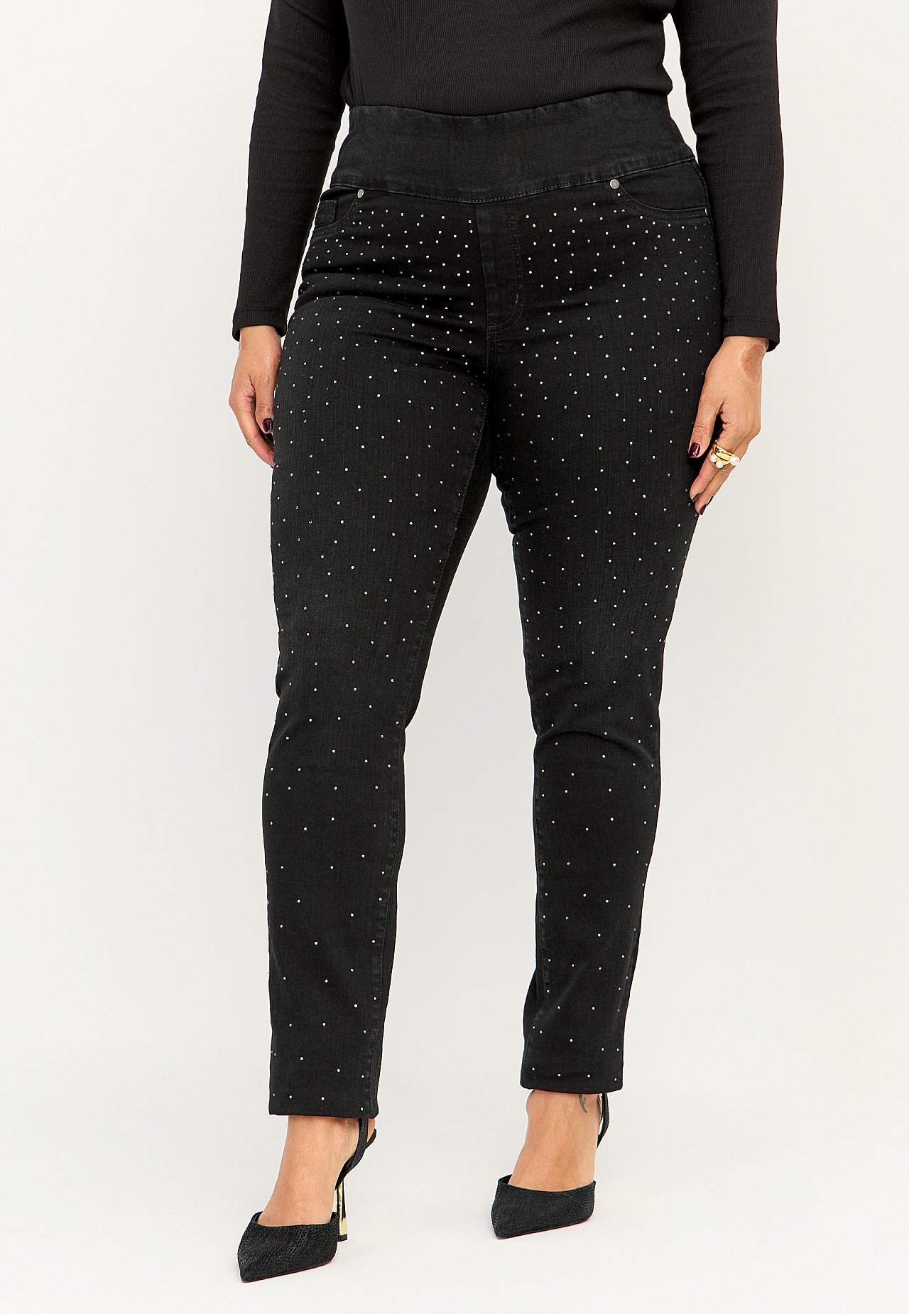Elastische Jeggings mit Strass-Details