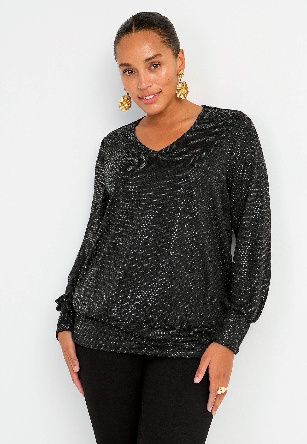 Jersey-Top mit Pailletten