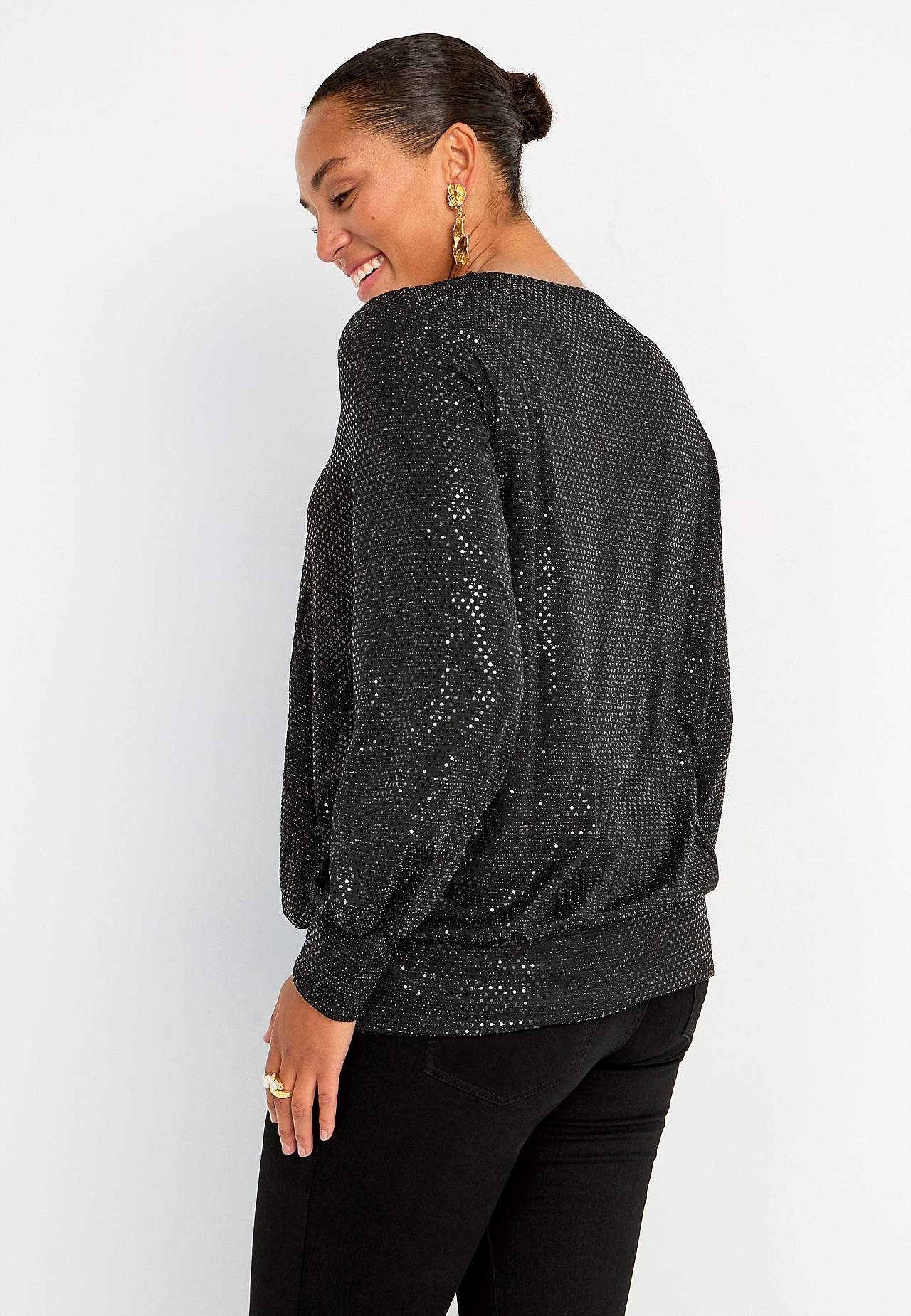 Jersey-Top mit Pailletten